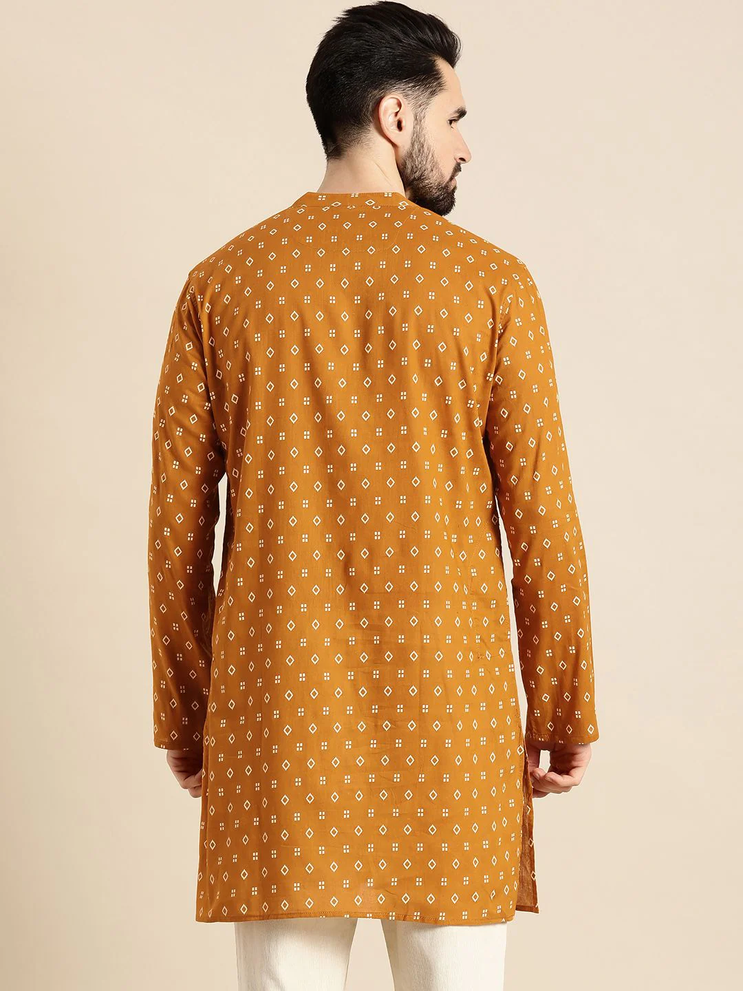 Anouk Men Mustard Yellow & White Geometric Printed Kurta - Image 5