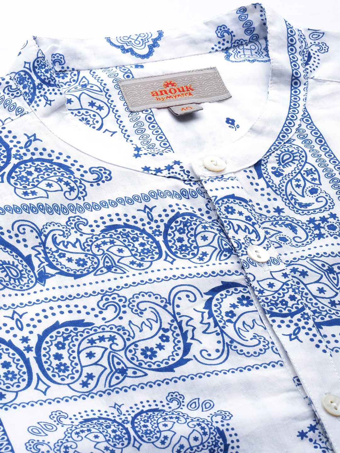 Anouk Men White And Blue Printed Pure Cotton Casual Shirt - Image 2