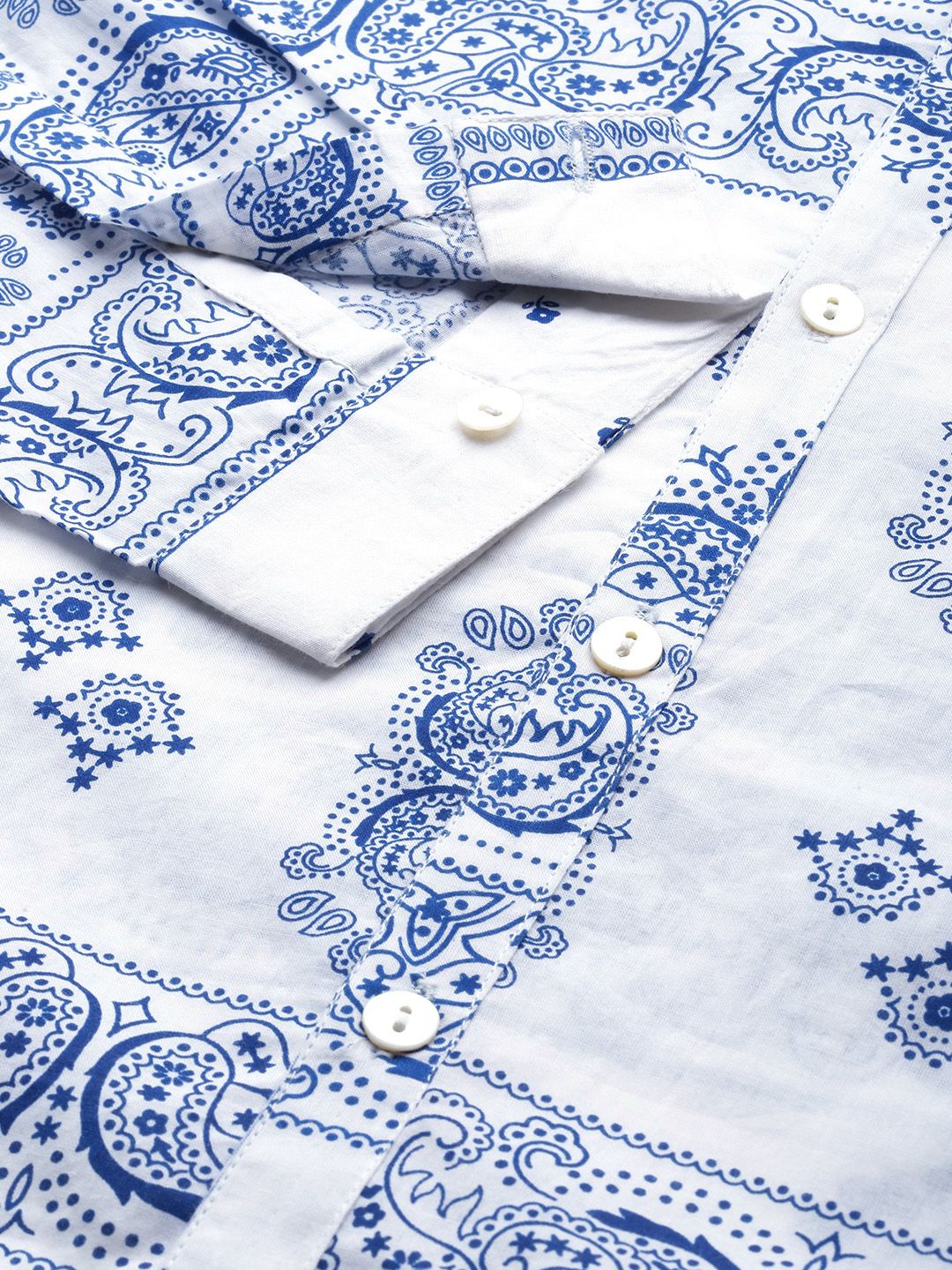 Anouk Men White And Blue Printed Pure Cotton Casual Shirt - Image 3