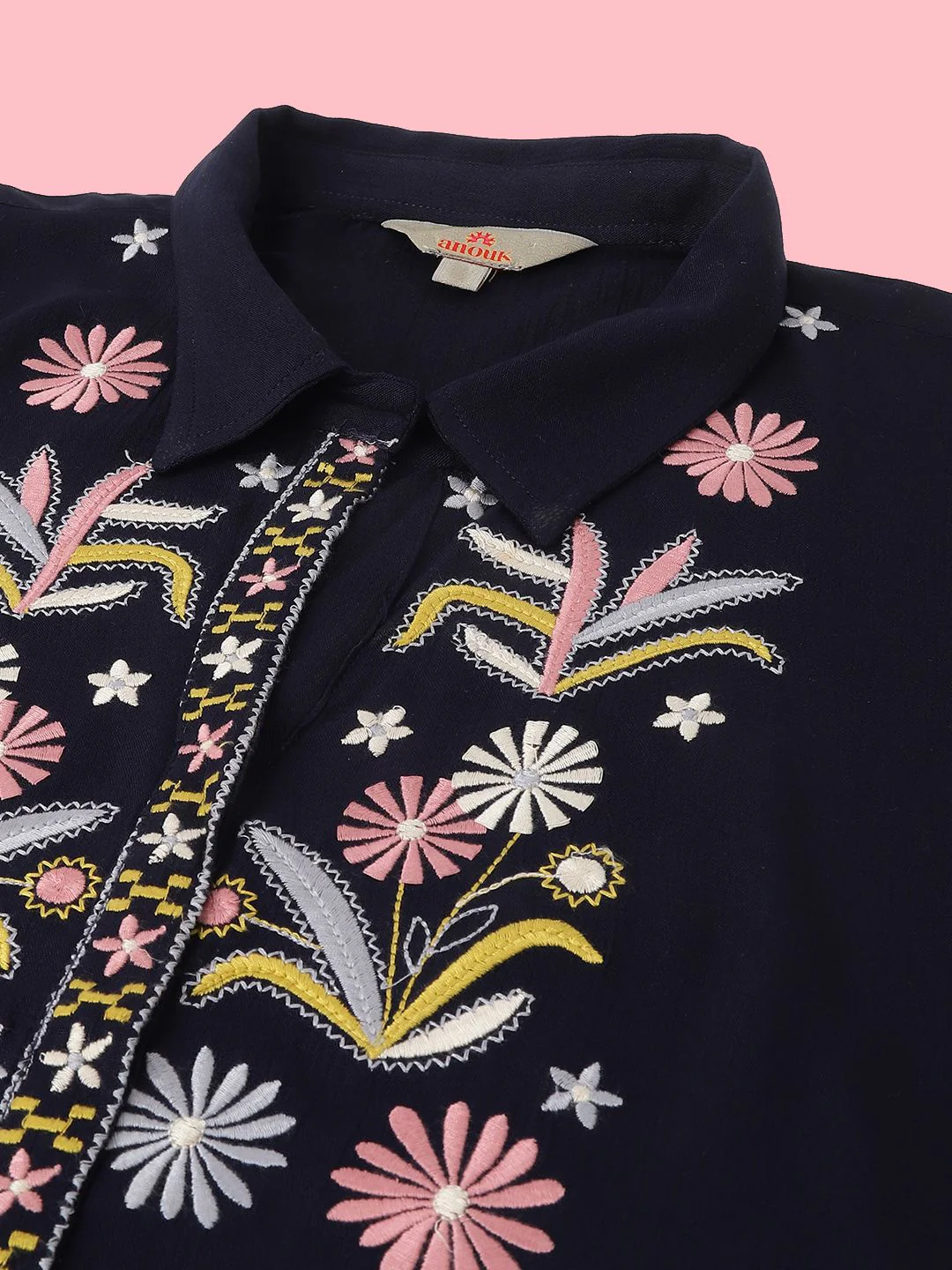 Anouk Navy Blue Embroidered Top With Trousers Co-Ords - Image 2
