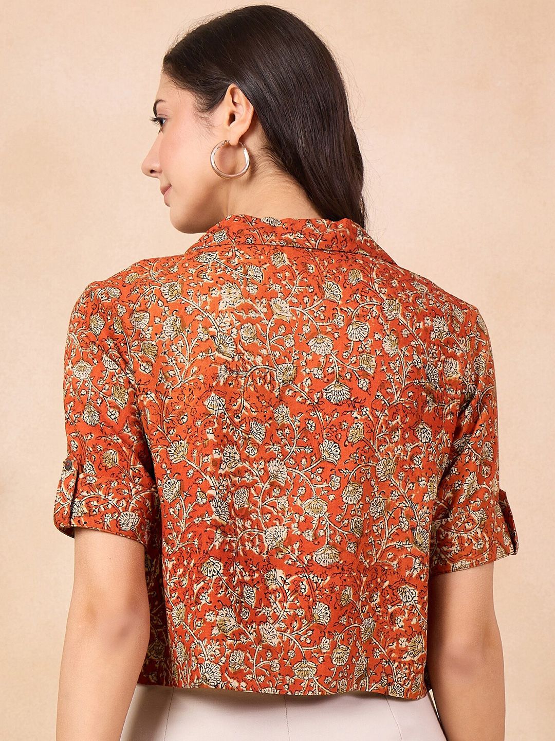 Anouk Rust Floral Print Cotton Shirt Style Top - Image 4