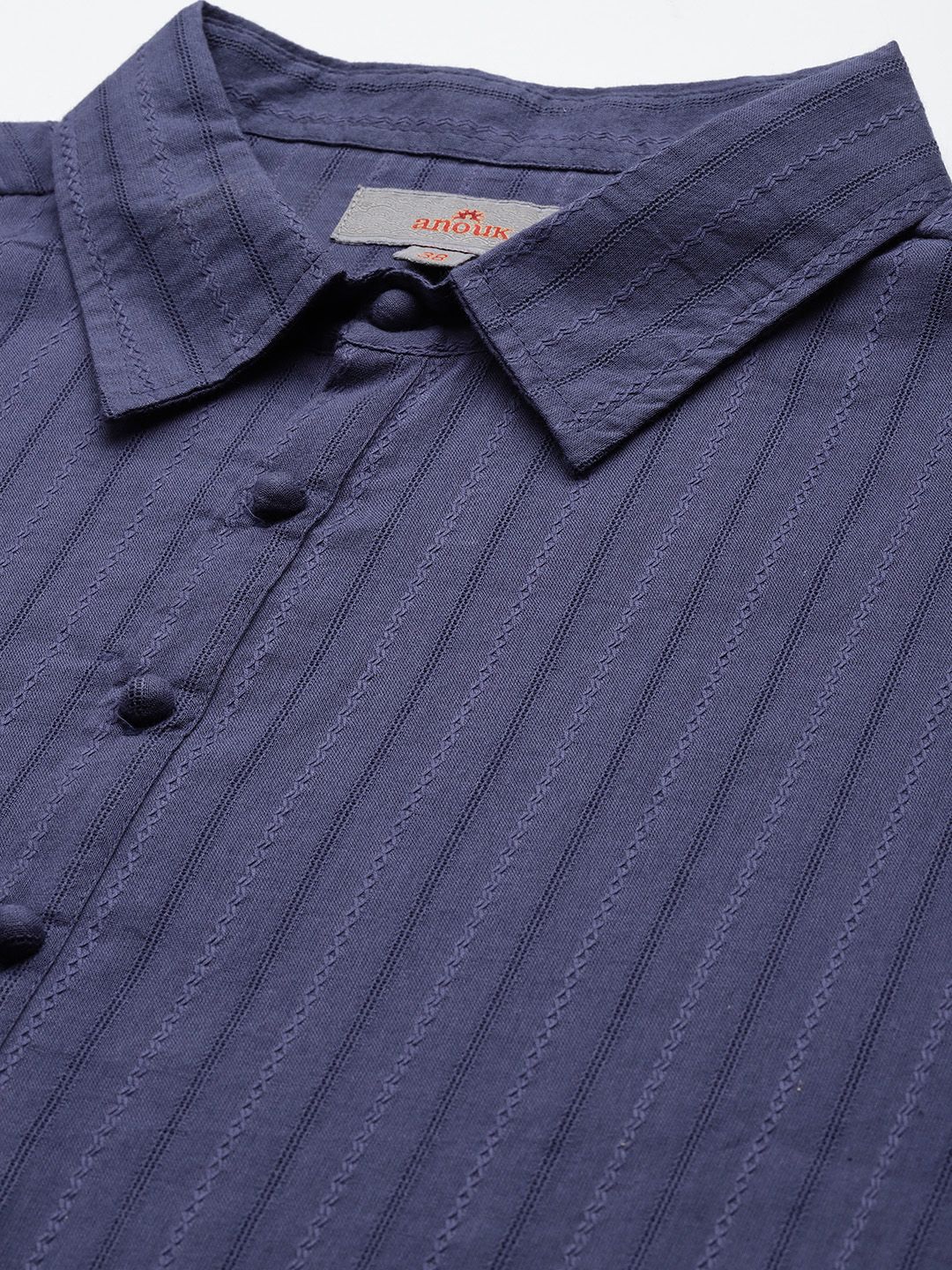 Anouk Striped Shirt Collar Pure Cotton Kurta - Image 2