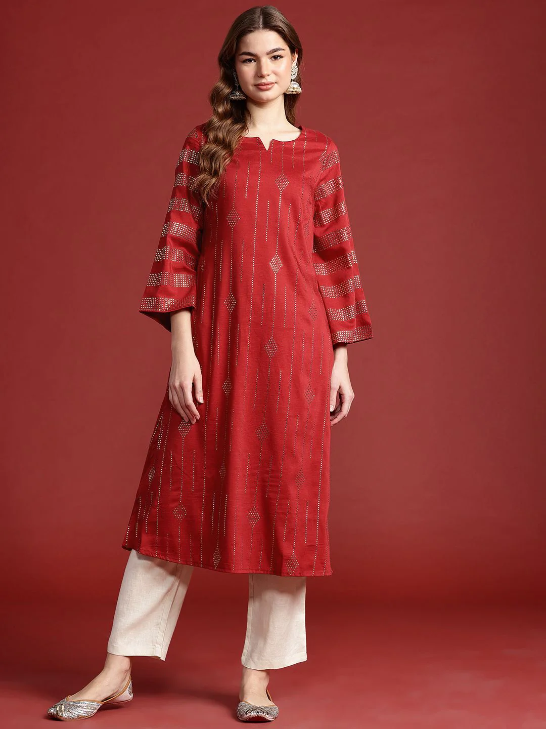 Anouk Tyohaar Collection Embellished Flared Sleeves Kurta - Image 3