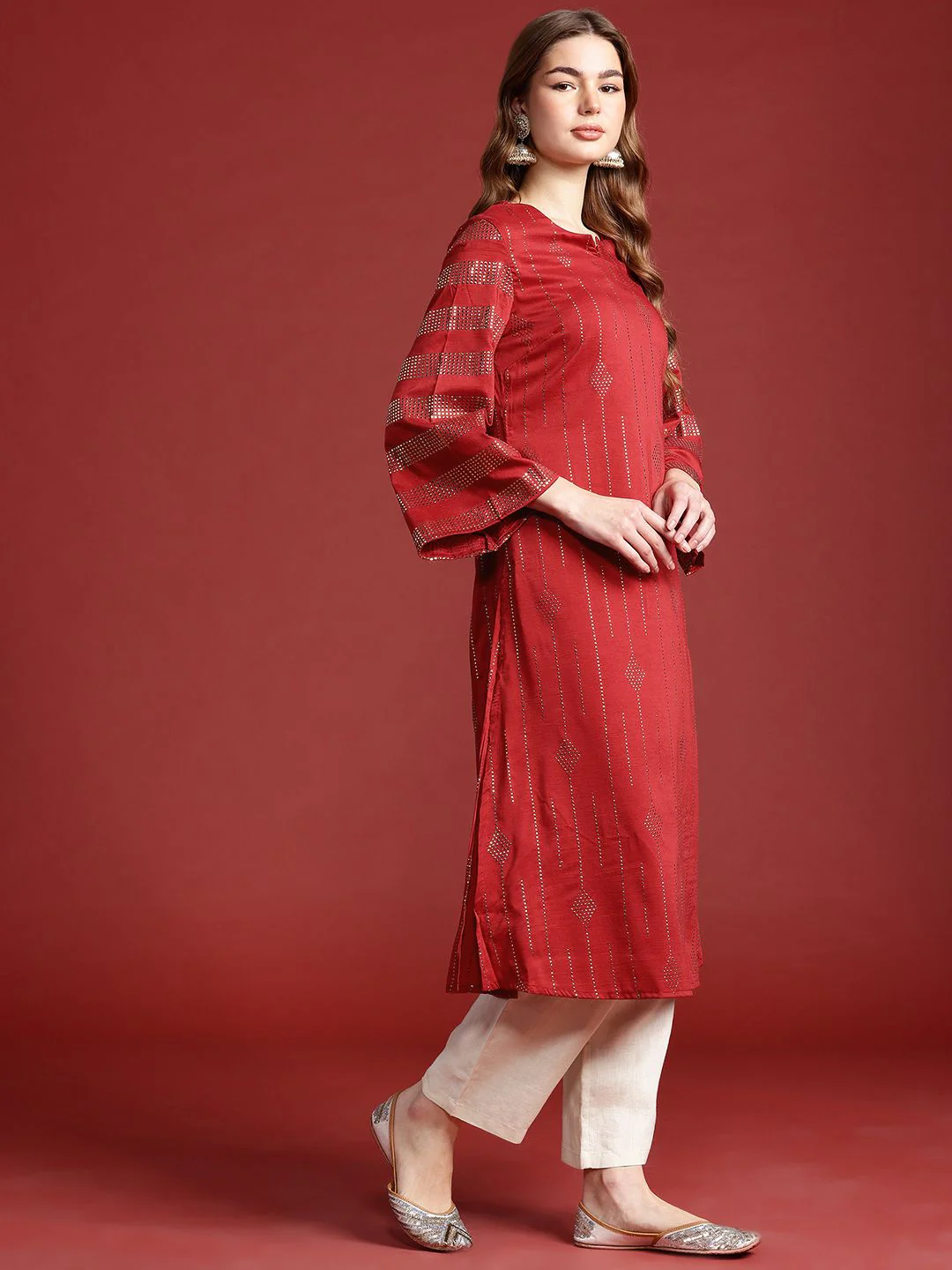 Anouk Tyohaar Collection Embellished Flared Sleeves Kurta - Image 5