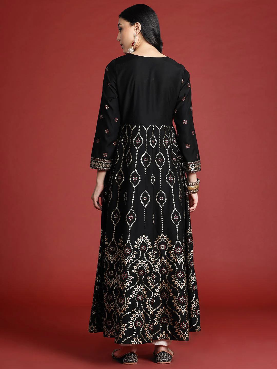 Anouk Tyohaar Foil Ethnic Print Anarkali Kurta - Image 4