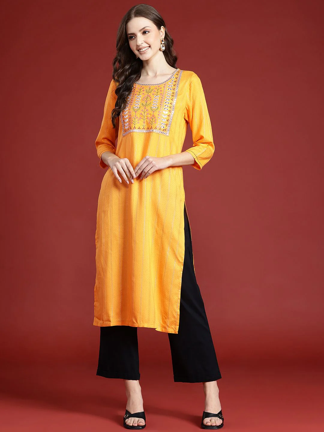 Anouk Women Embellished Mirror Work Kurta - Image 3