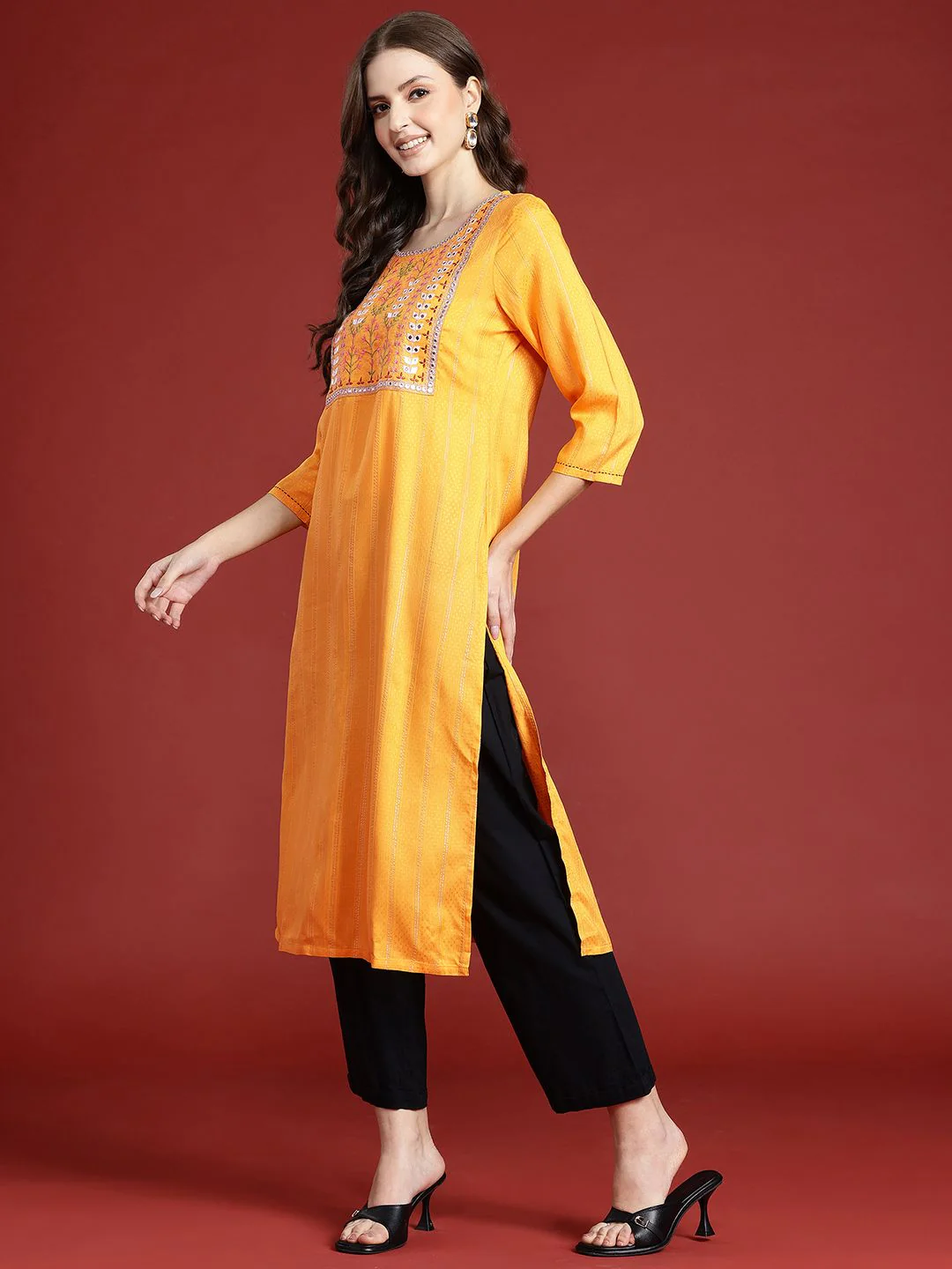 Anouk Women Embellished Mirror Work Kurta - Image 5