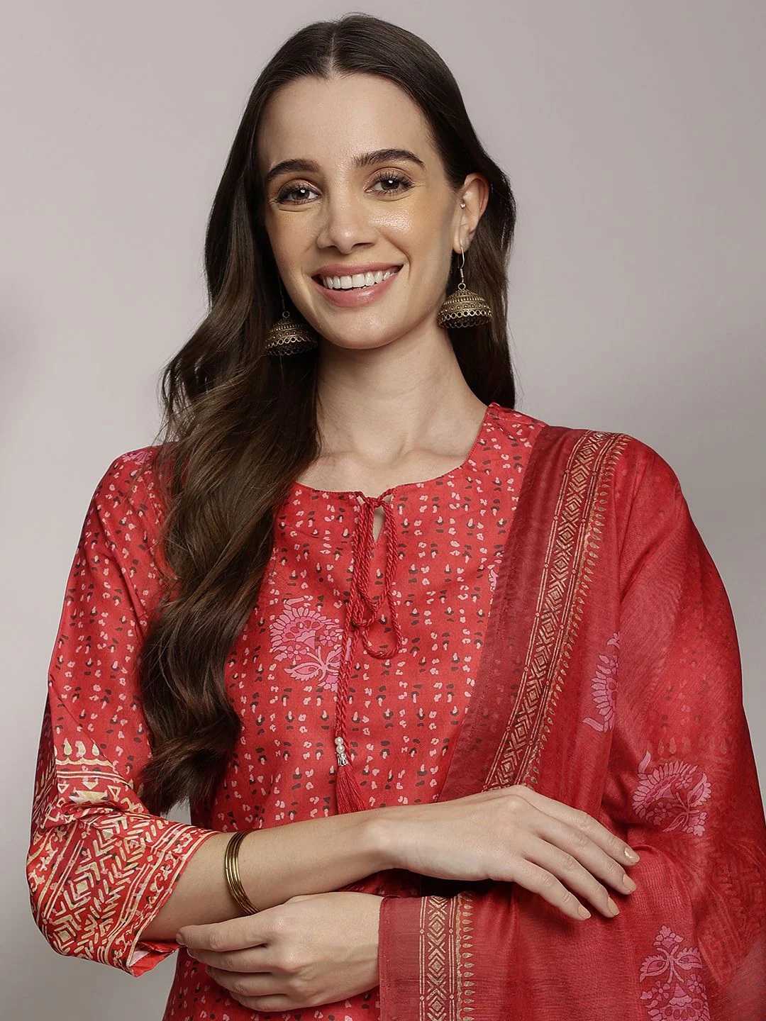 Anouk Women Ethnic Motifs Print Tie-Up Neck Kurta with Trousers & With Dupatta - Image 2