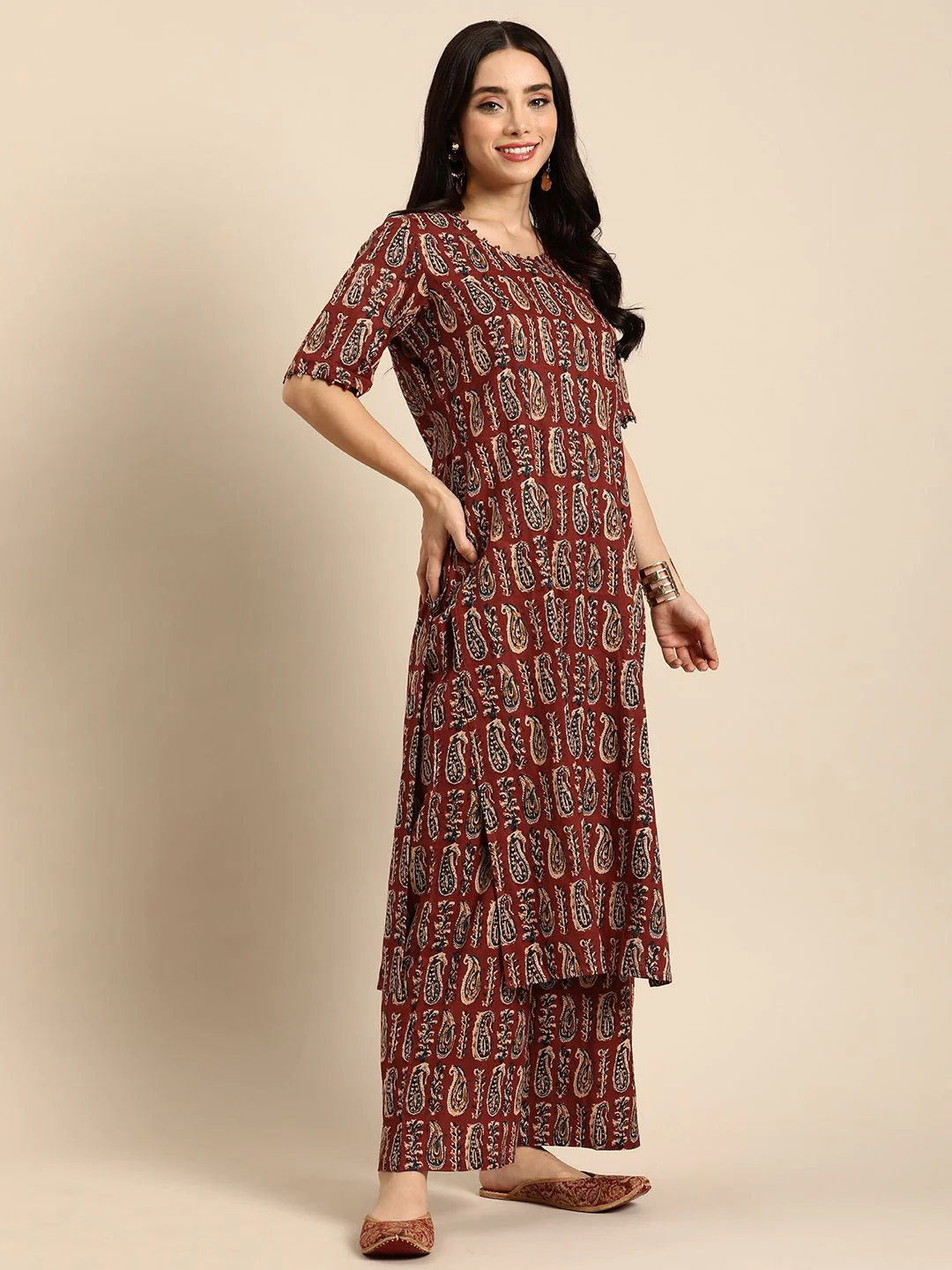 Anouk Women Ethnic Motifs Printed Pure Cotton Kurta with Palazzos - Image 5