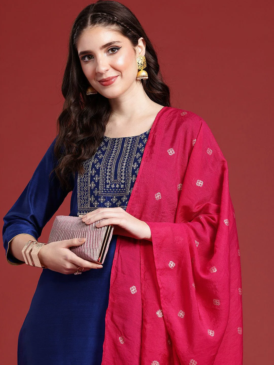 Anouk Women Ethnic Motifs Yoke Design Thread Work Kurta with Trousers & With Dupatta