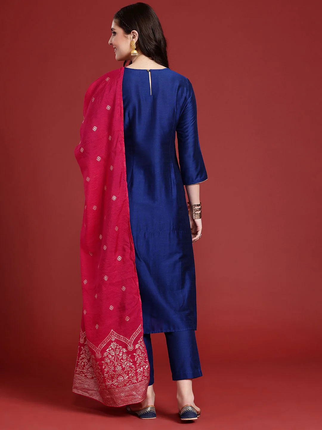 Anouk Women Ethnic Motifs Yoke Design Thread Work Kurta with Trousers & With Dupatta - Image 7
