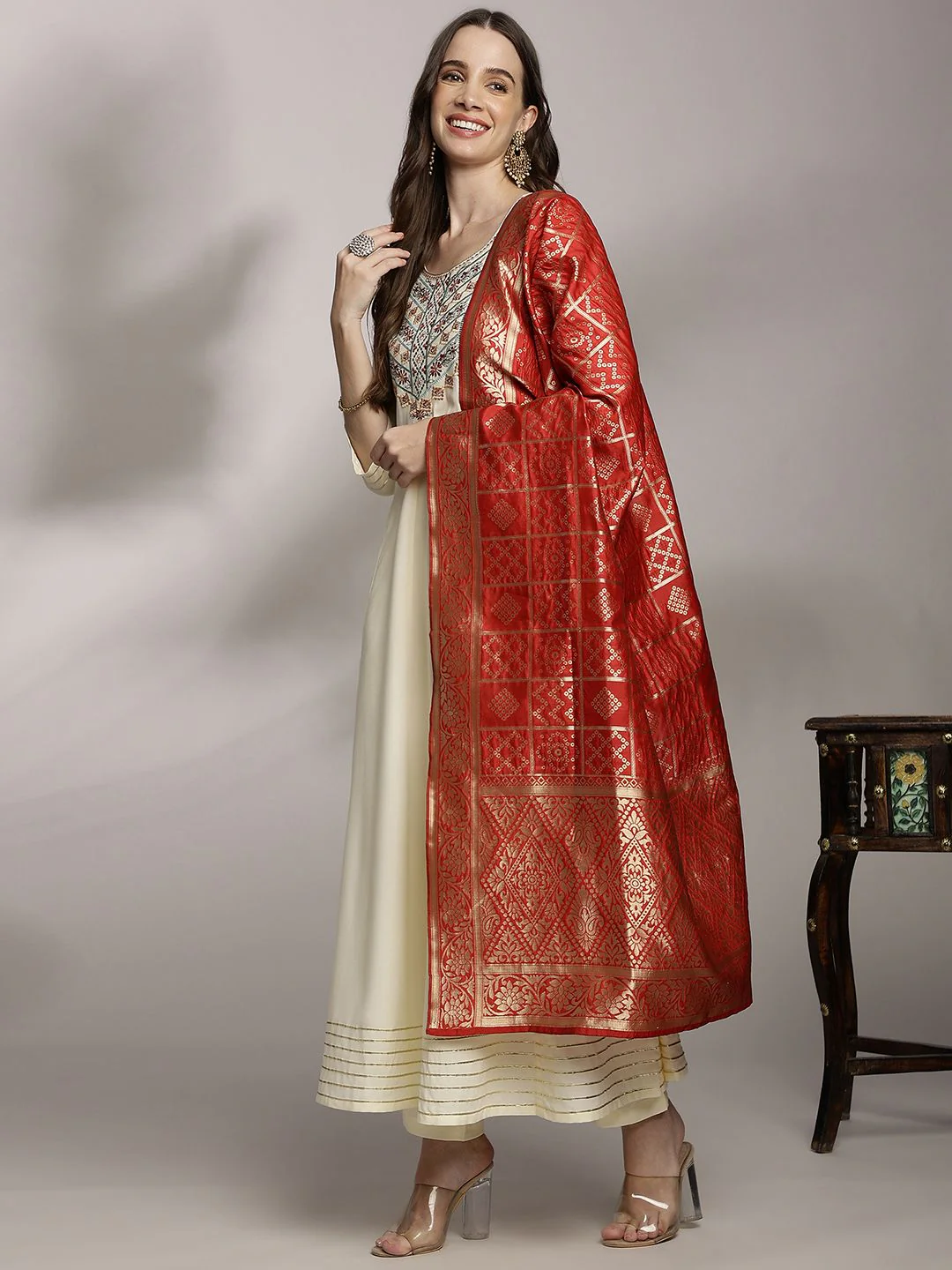 Anouk Women Floral Embroidered Kurta with Trousers & Dupatta - Image 6