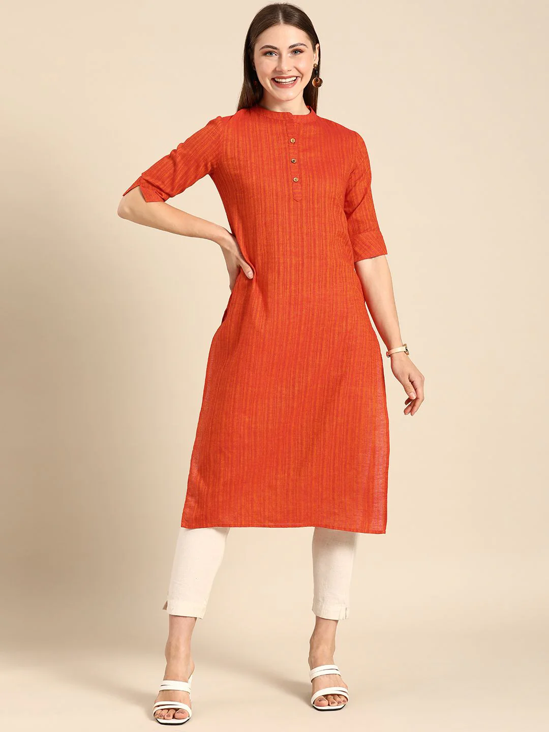 Anouk Women Mandarin Collar Straight Kurta - Image 3
