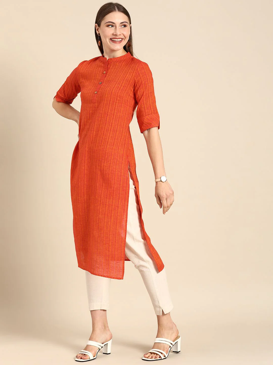 Anouk Women Mandarin Collar Straight Kurta - Image 5