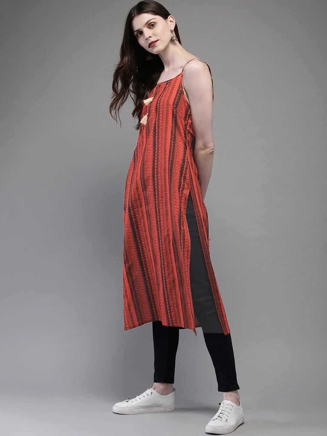 Anouk Women Rust Red & Black Printed Straight Kurta - Image 3