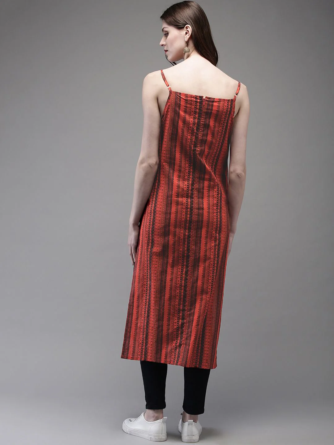 Anouk Women Rust Red & Black Printed Straight Kurta - Image 4