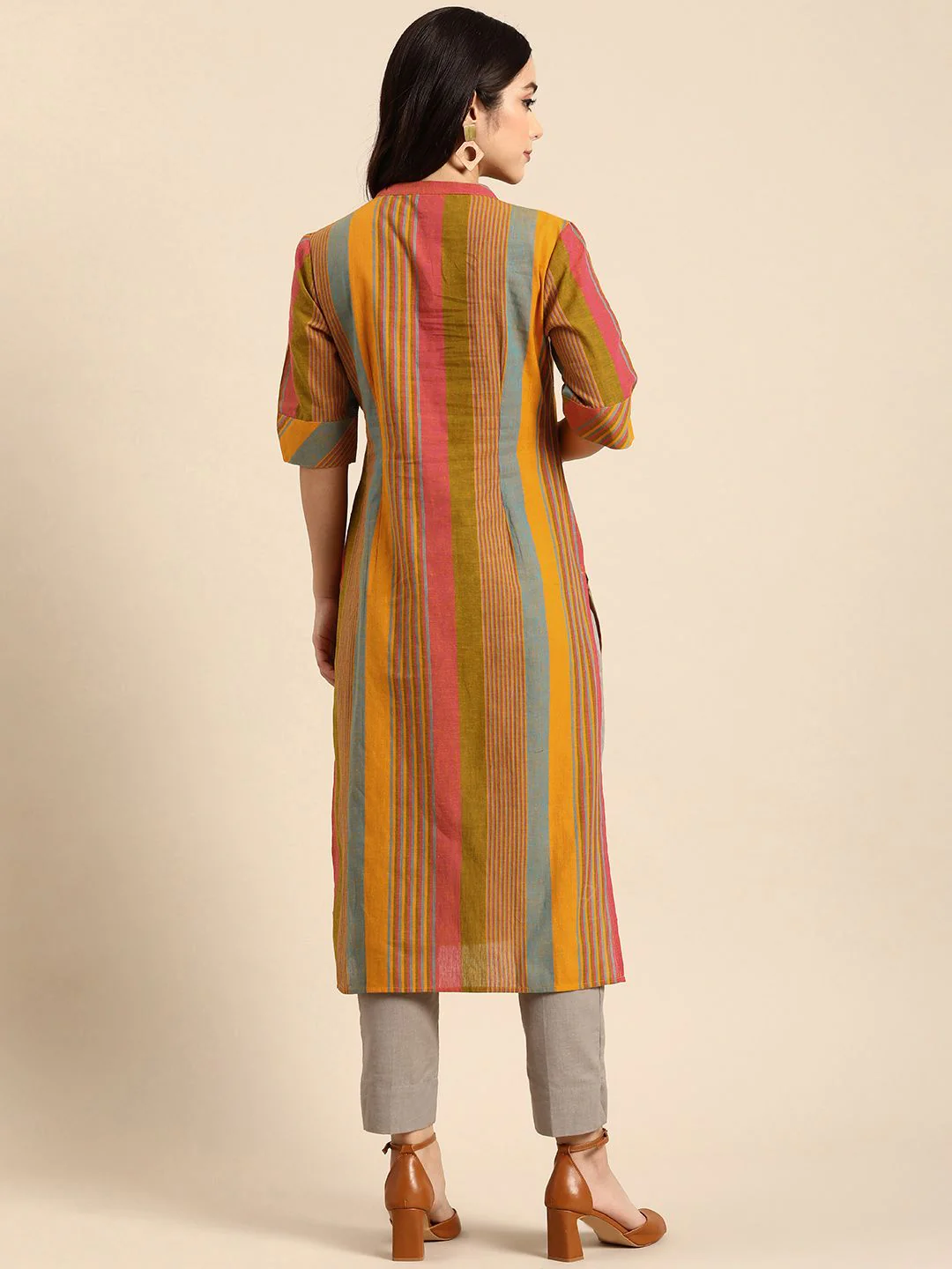 Anouk Women Striped Cotton Kurta - Image 4