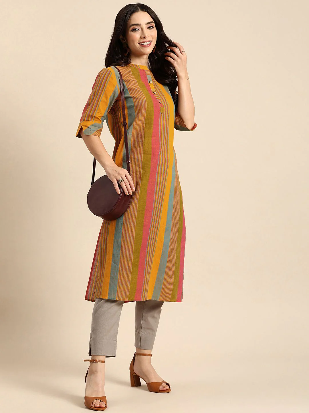 Anouk Women Striped Cotton Kurta - Image 6
