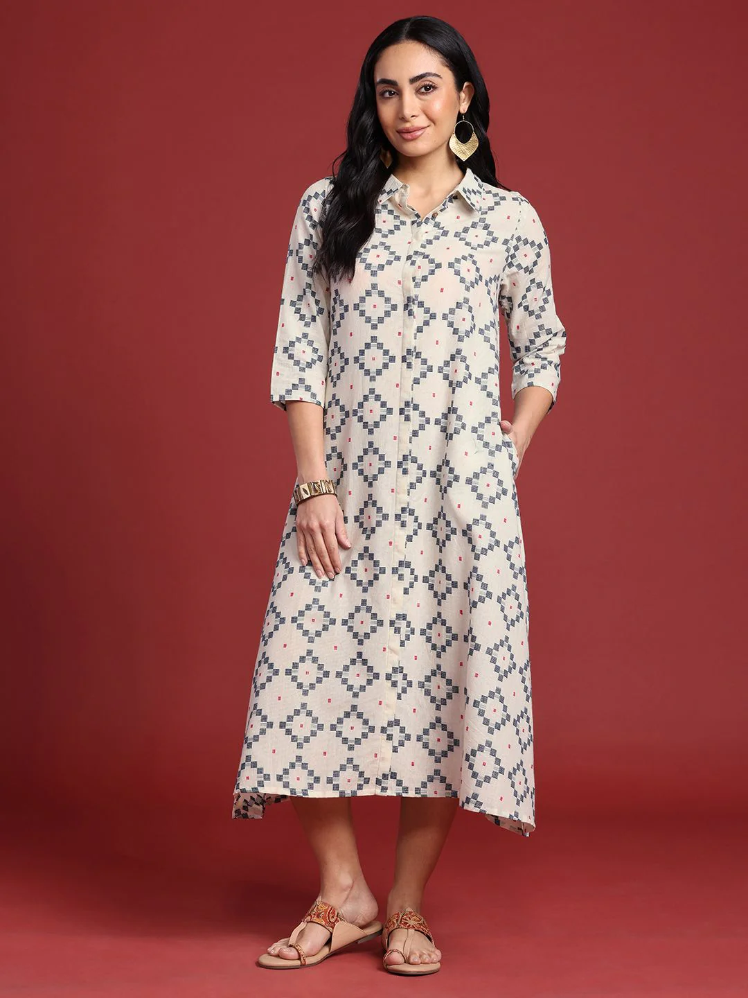 Anouk Woven Design Pure Cotton Shirt Style Ethnic Dress - Image 3