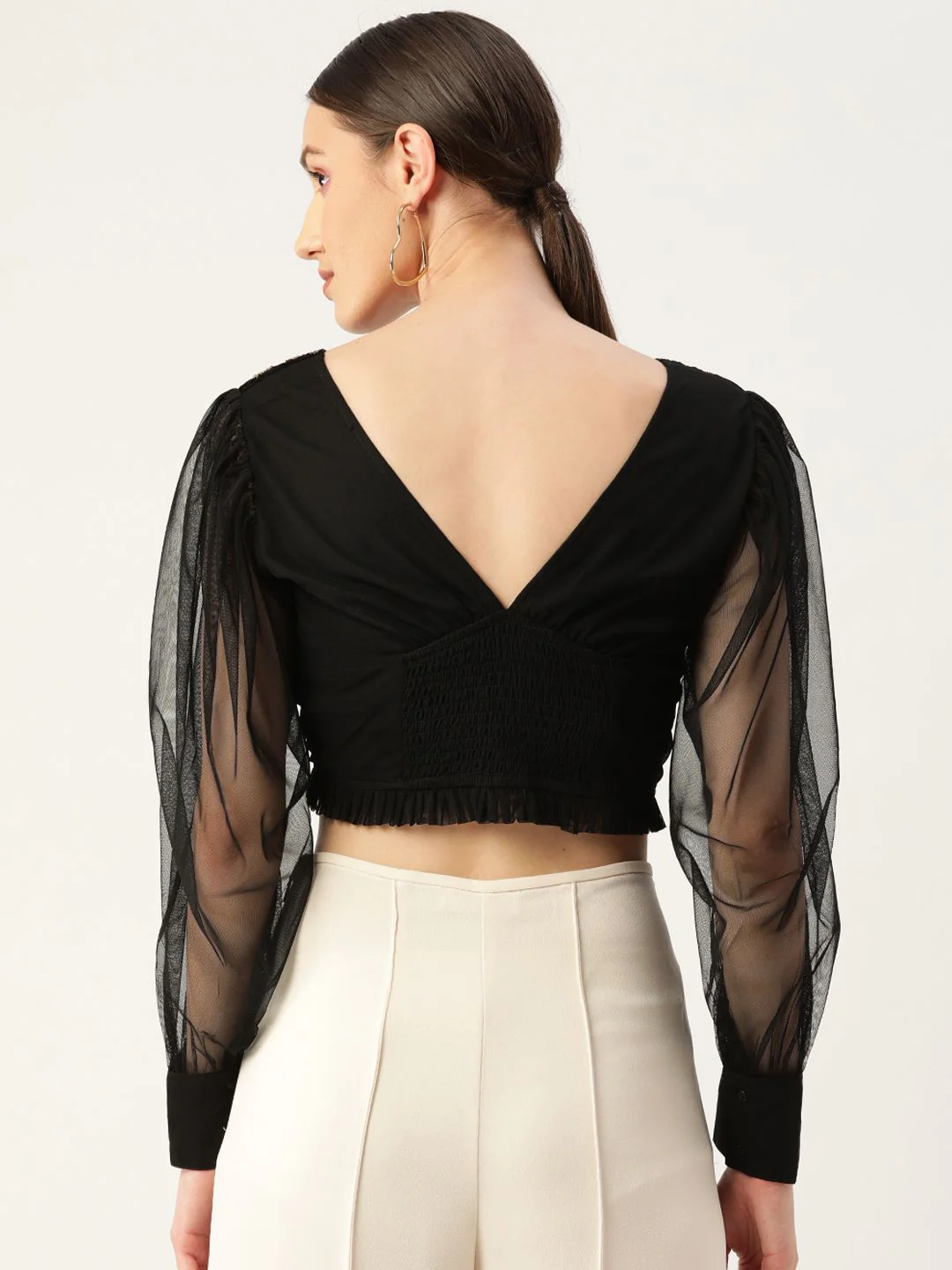 Antheaa Black Embellished Velvet Crop Top - Image 5