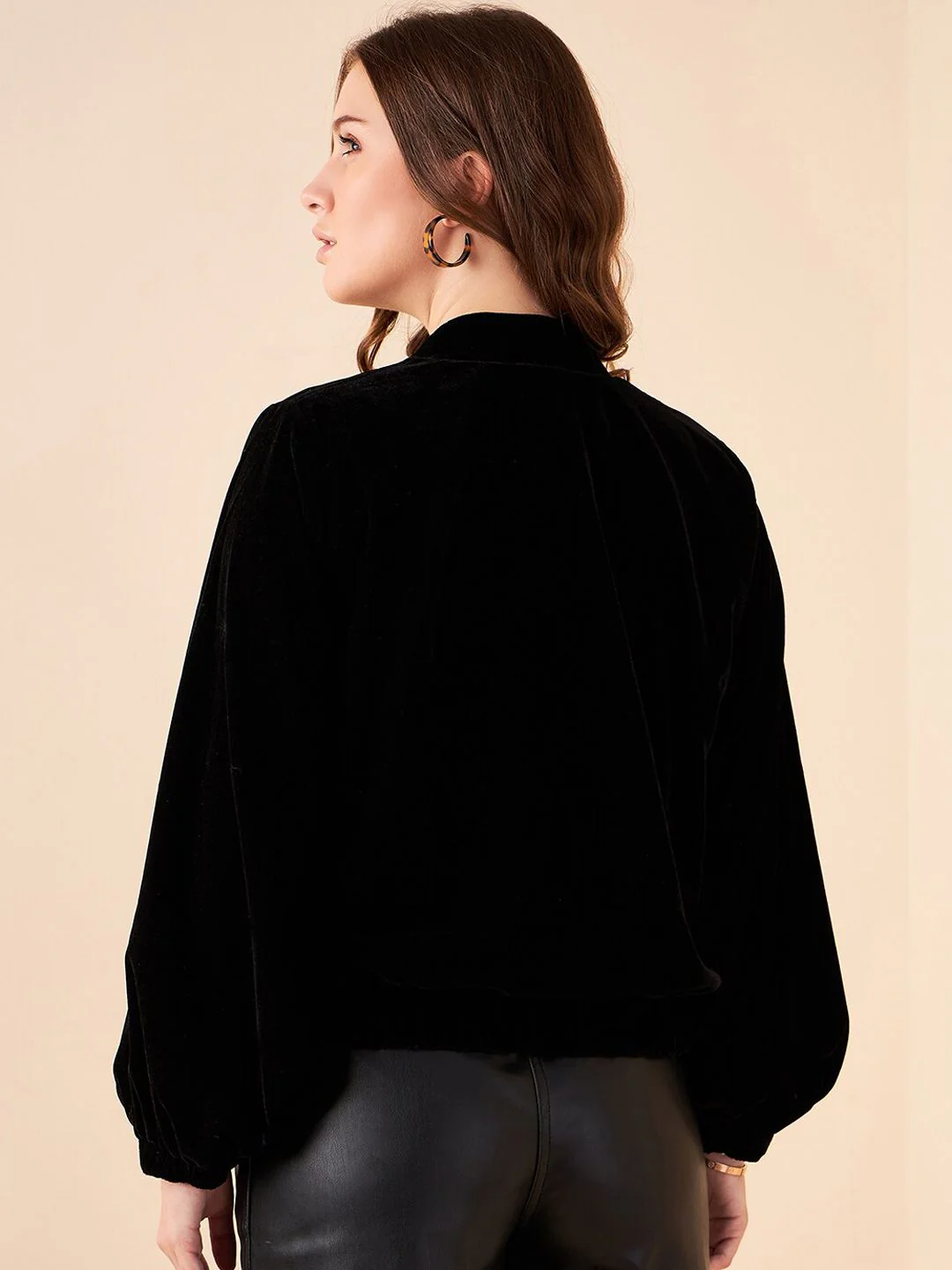 Antheaa Black Floral Embroidered Mock Collar Velvet Tailored Jacket - Image 5