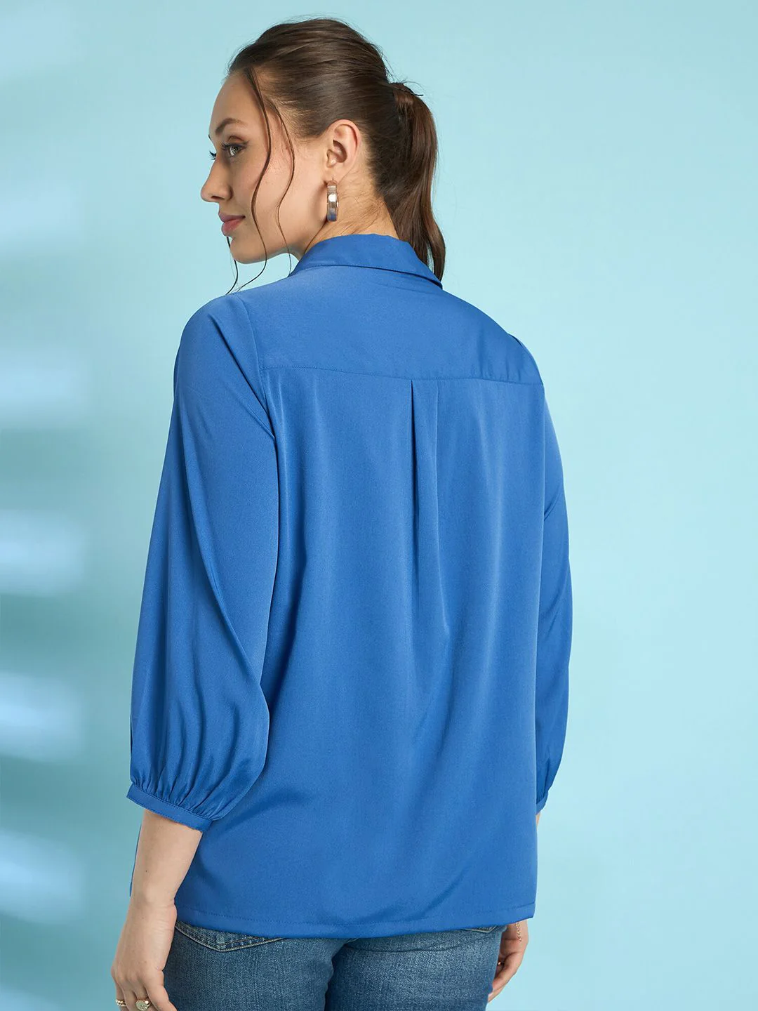Antheaa Floral Embroidered Puff Sleeves Shirt Style Top - Image 5