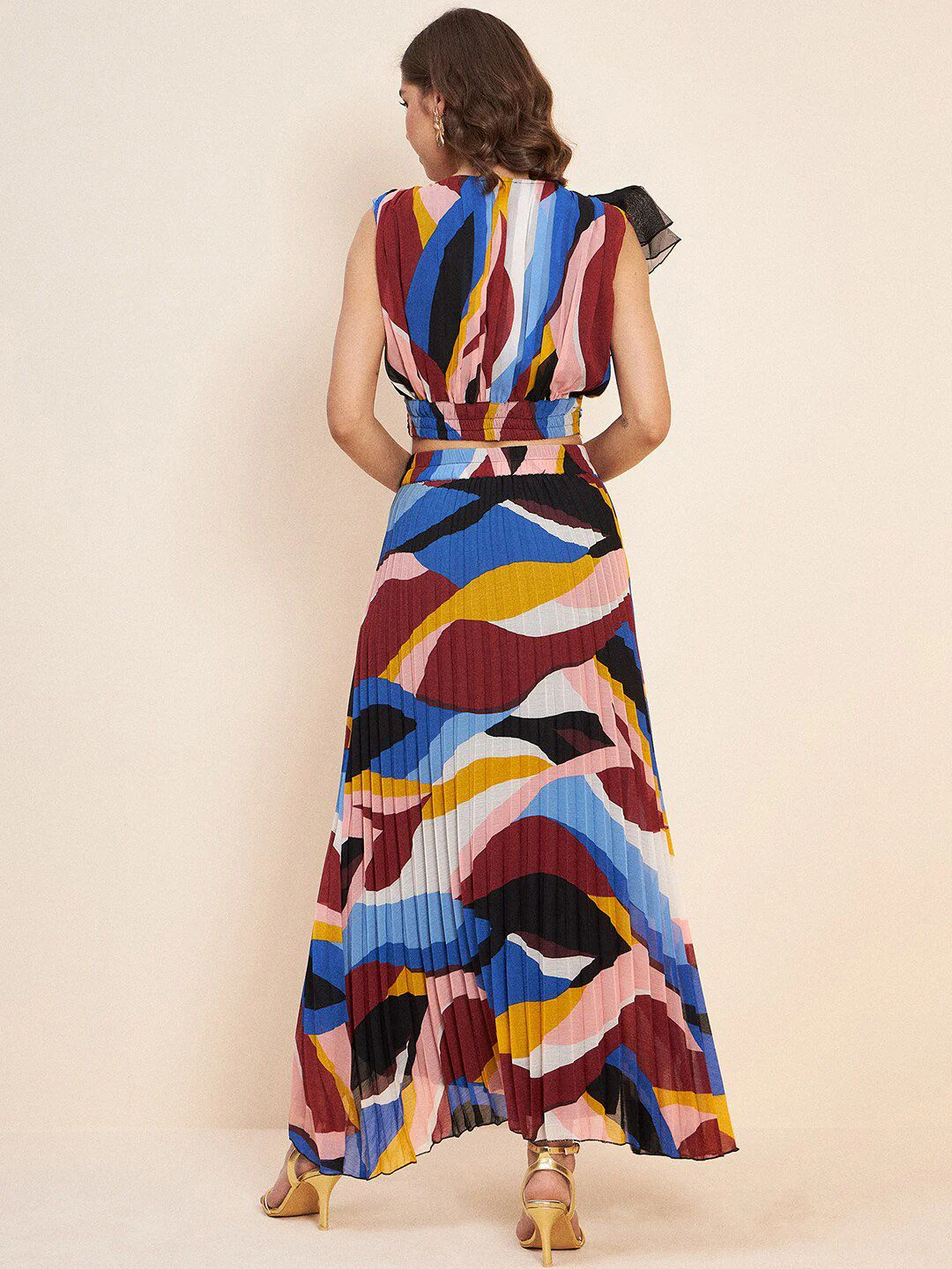 Antheaa Blue Printed Crop Top & Skirt - Image 4