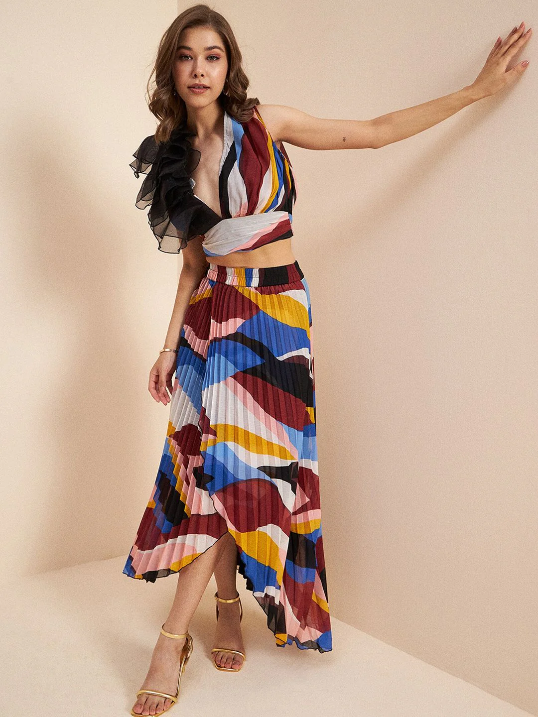 Antheaa Blue Printed Crop Top & Skirt - Image 7