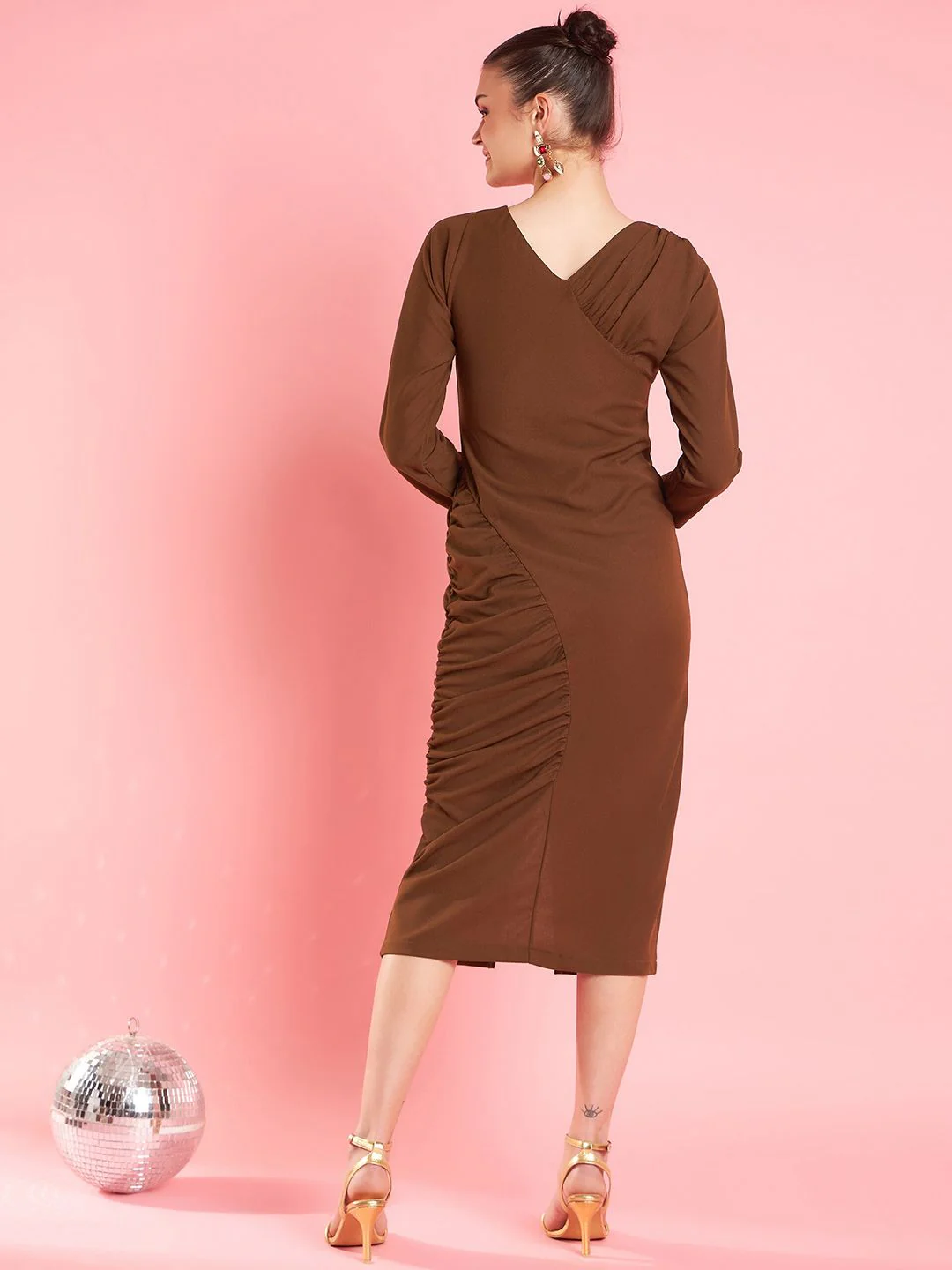 Antheaa Brown Sheath Midi Dress - Image 5