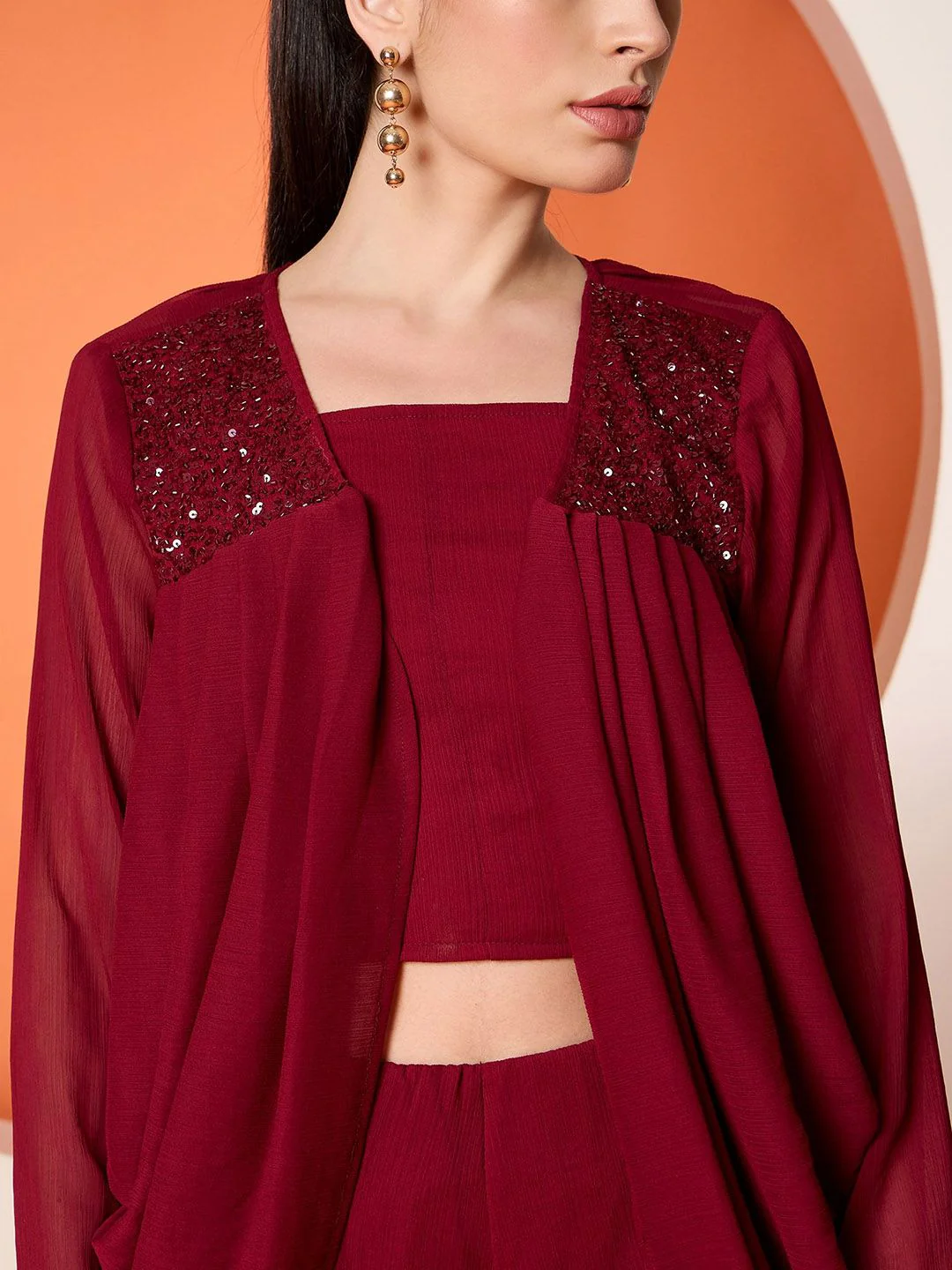 Antheaa Embellished Crop Top & Palazzo With Shrug - Image 2