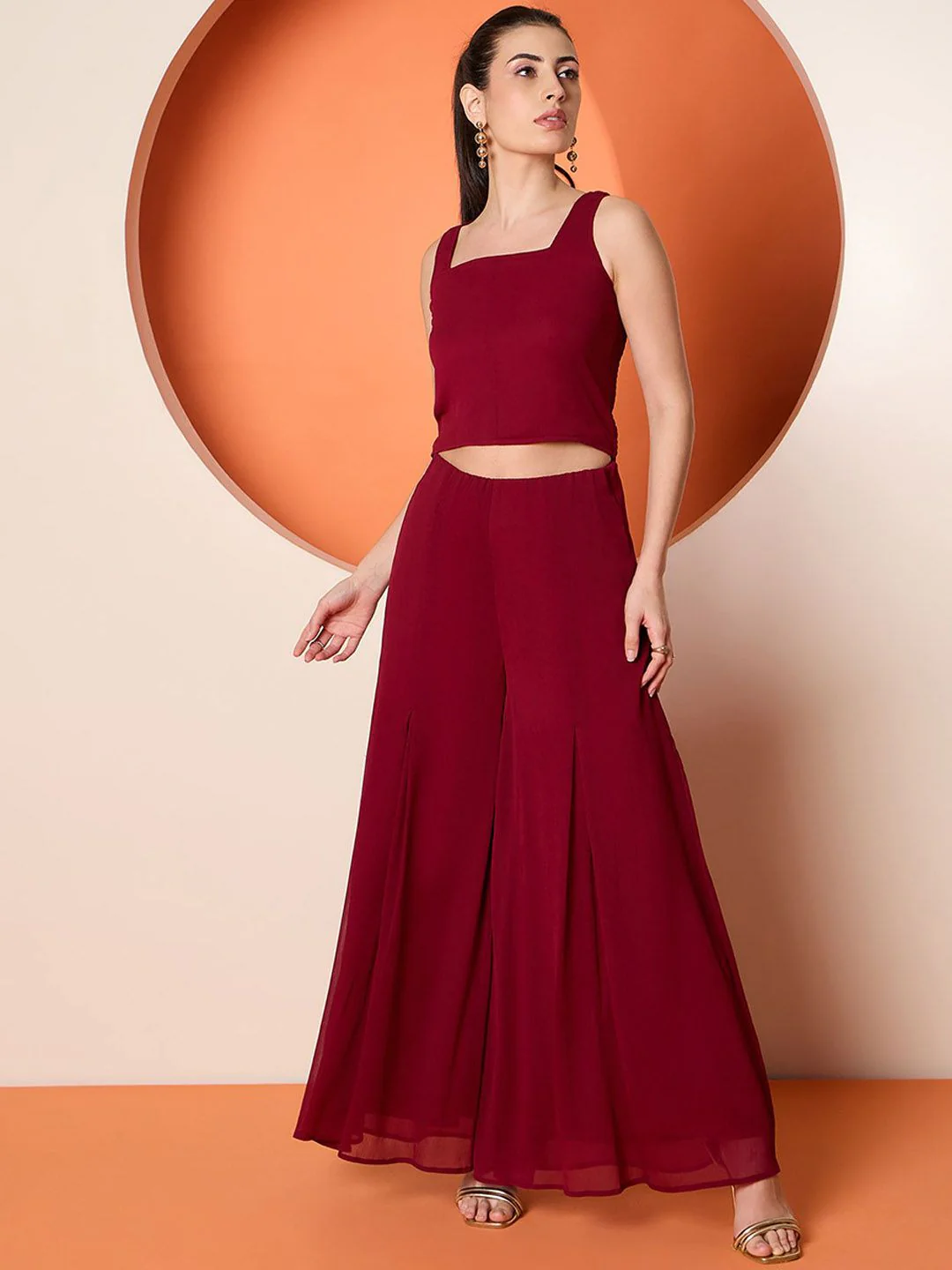 Antheaa Embellished Crop Top & Palazzo With Shrug - Image 3