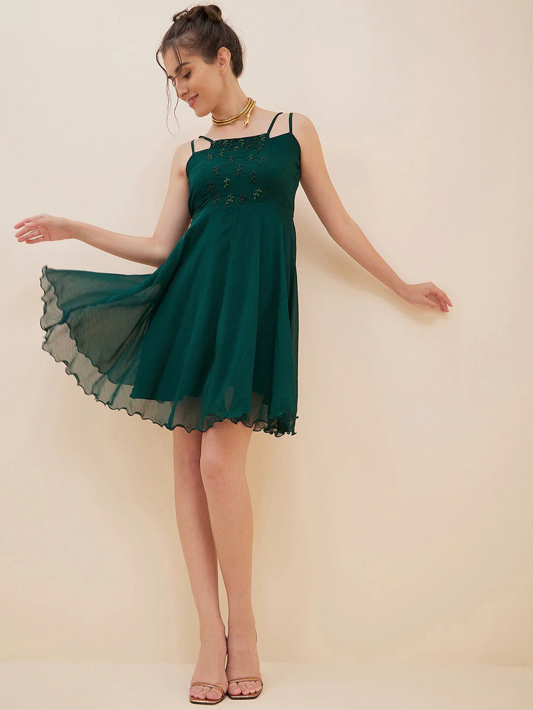 Antheaa Embellished Shoulder Straps Fit & Flare Above Knee Length Dress - Image 7