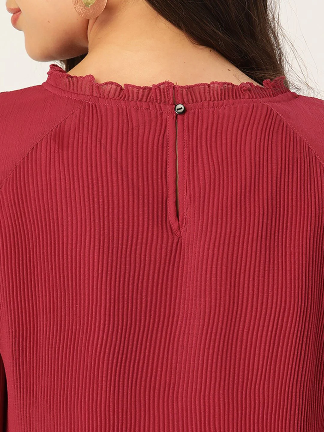 Antheaa Embellished Pleated Chiffon A-Line Top - Image 7