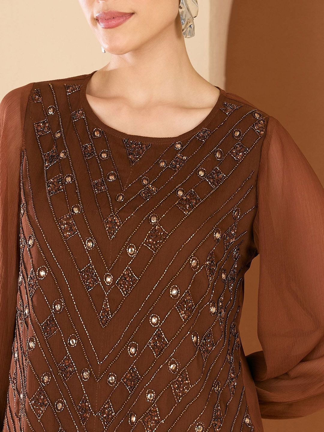 Antheaa Embellished Round Neck Top & Trousers Co-Ords - Image 2