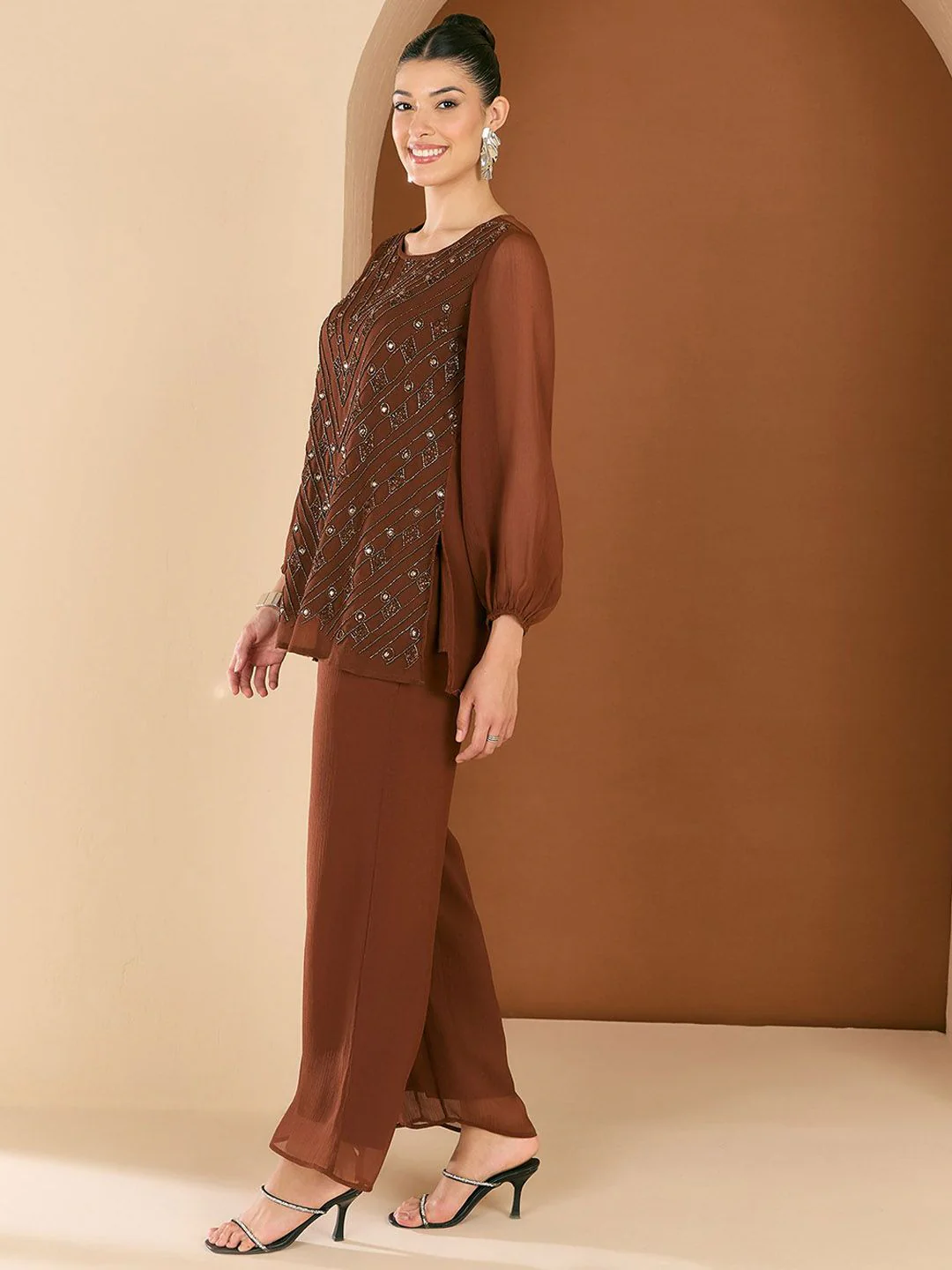Antheaa Embellished Round Neck Top & Trousers Co-Ords - Image 3