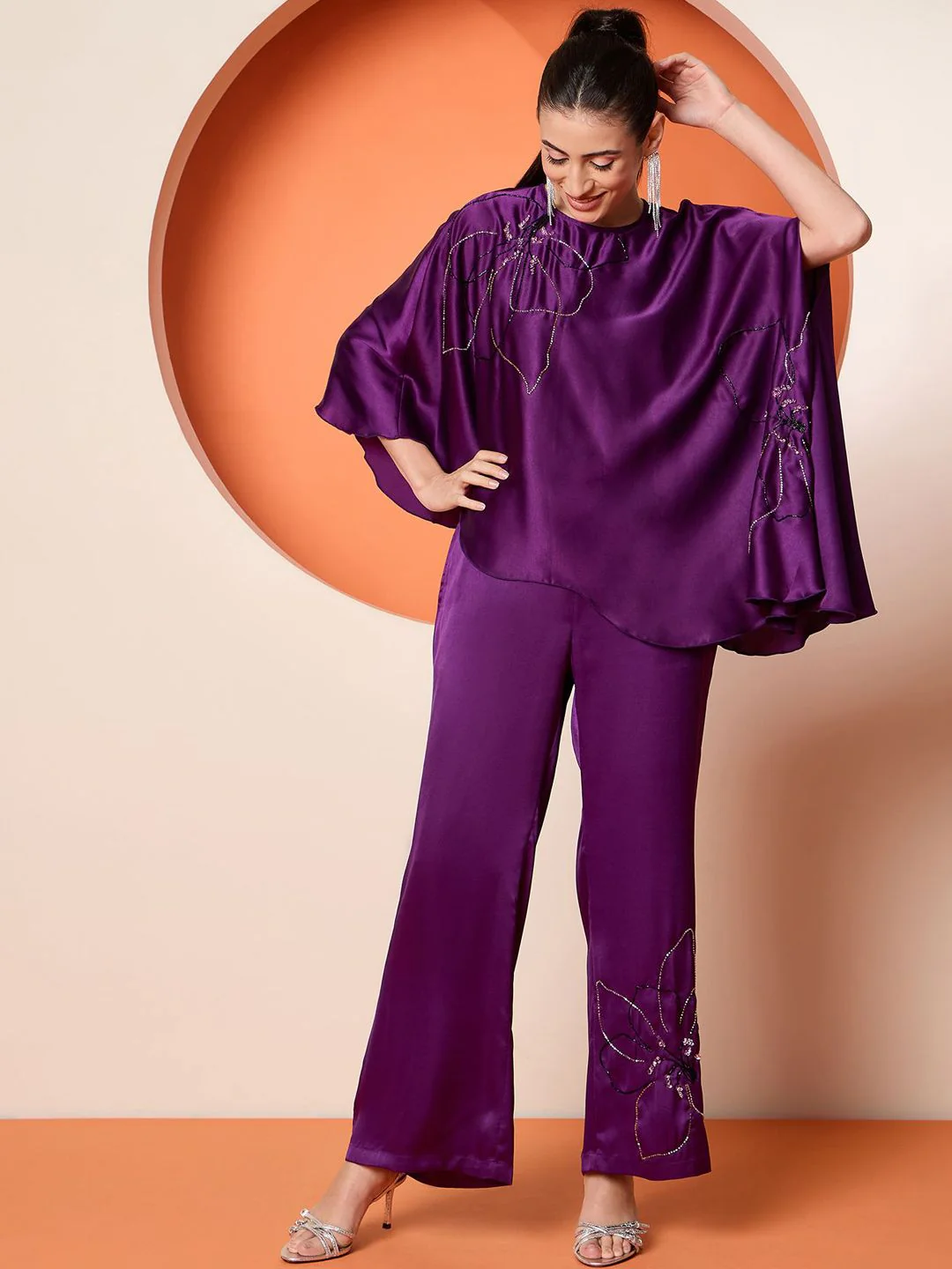 Antheaa Embellished Satin Top With Trousers Co-Ords - Image 2