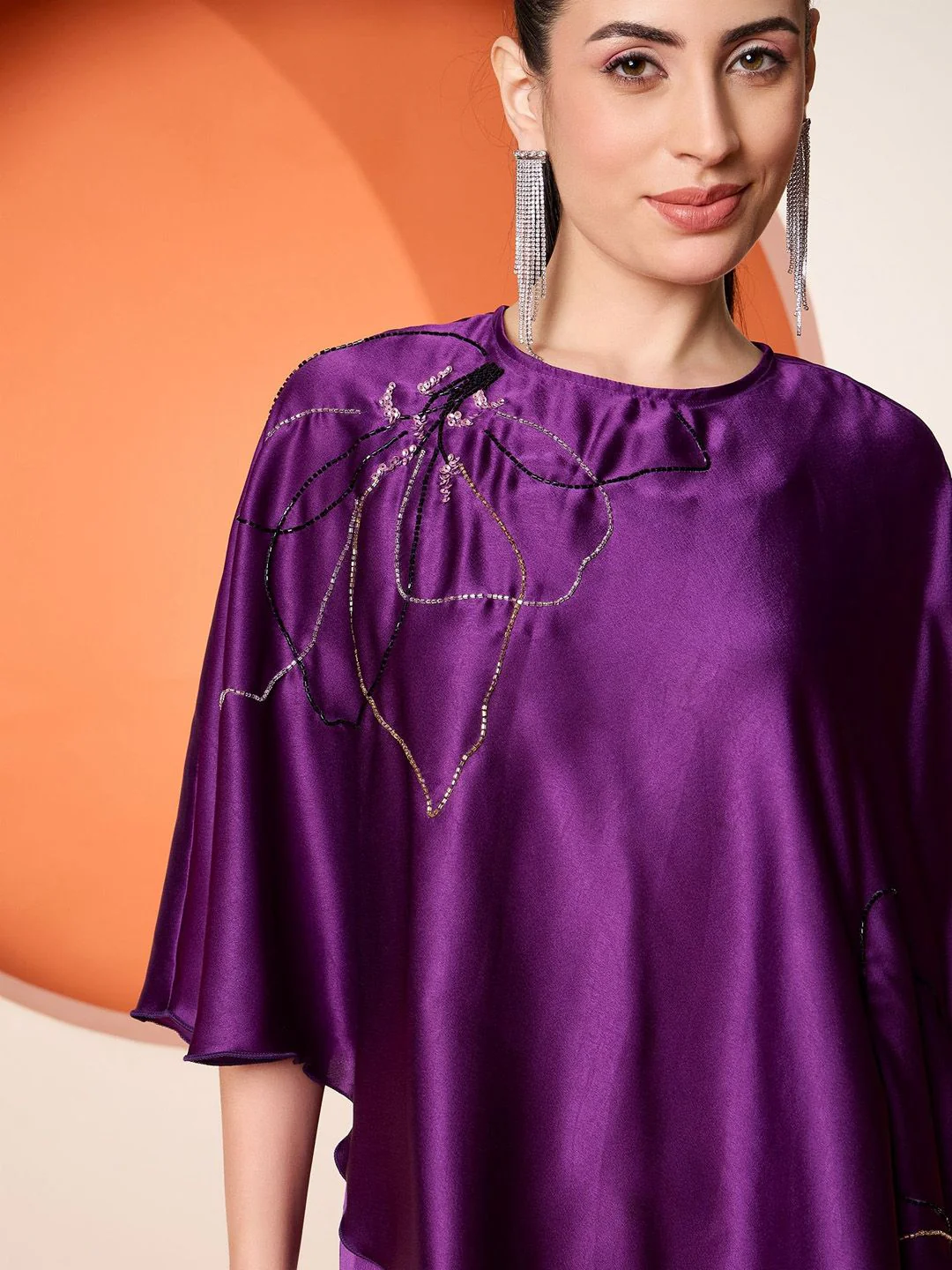 Antheaa Embellished Satin Top With Trousers Co-Ords - Image 3