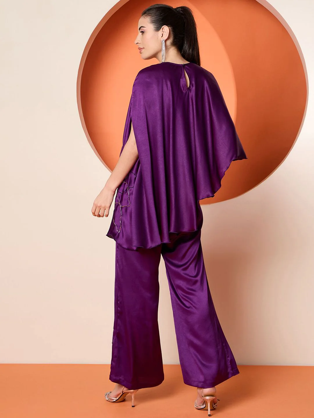 Antheaa Embellished Satin Top With Trousers Co-Ords - Image 6