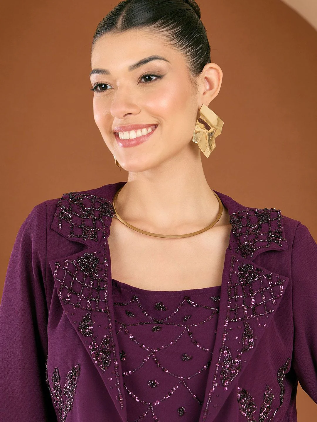 Antheaa Embellished Square Neck Top And Jacket With Skirt And Jacket - Image 2