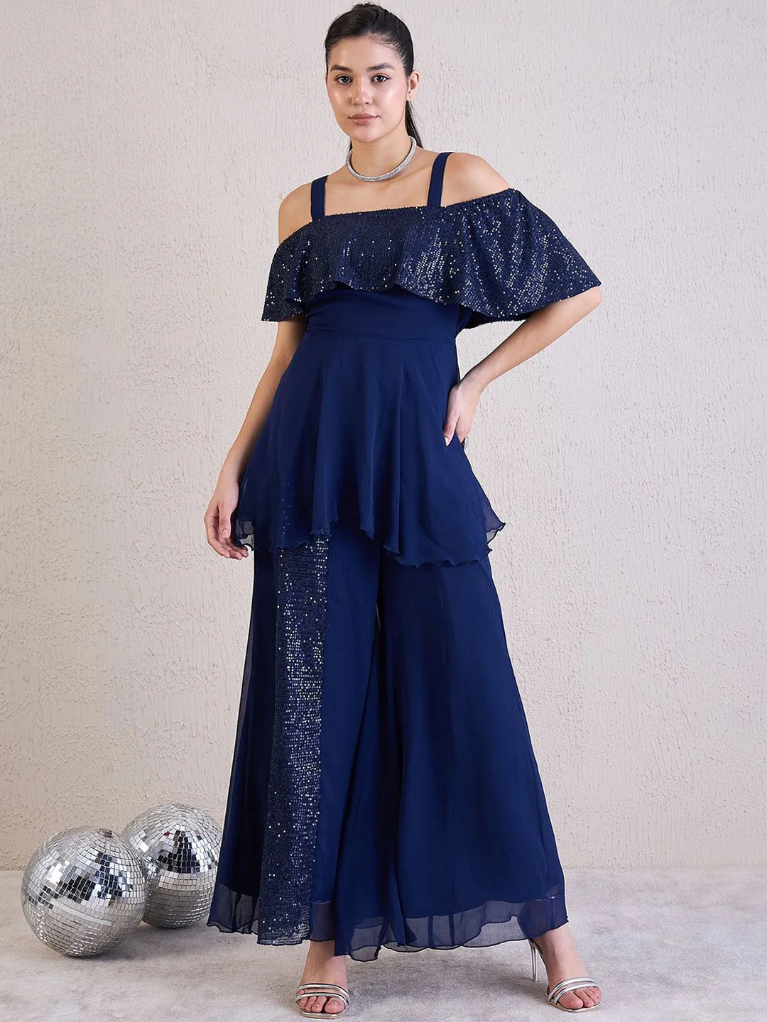 Antheaa Embellished Top With Palazzos