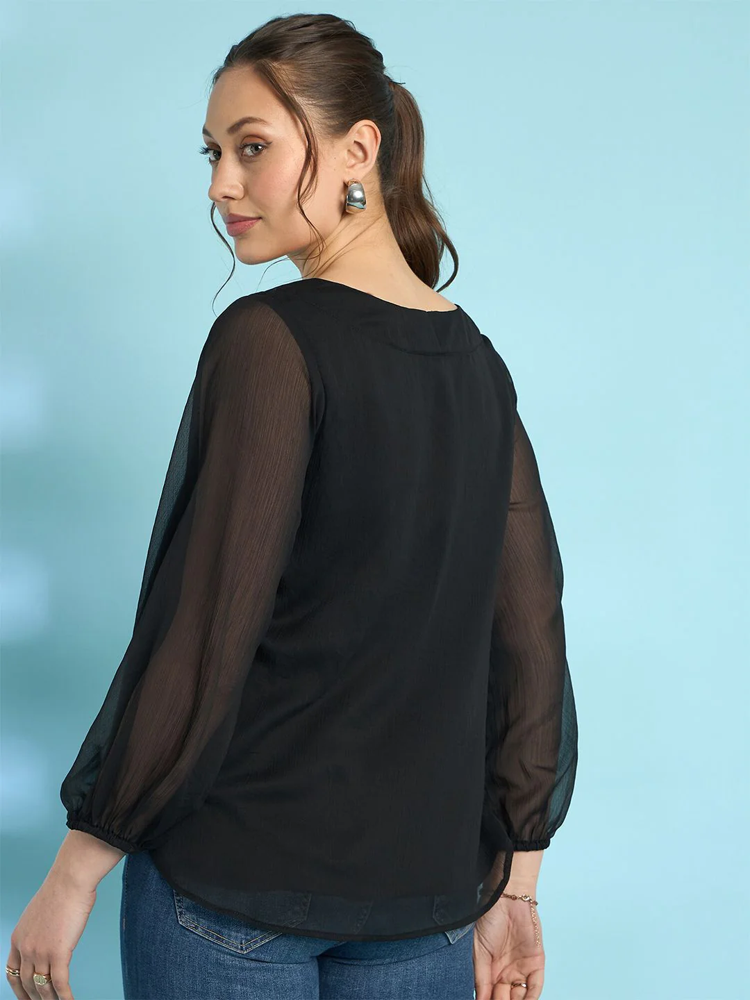 Antheaa Floral Embroidered V-Neck Regular Top - Image 4