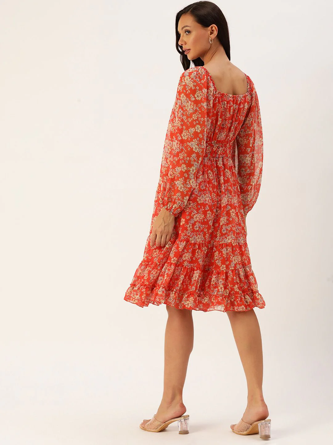 Antheaa Floral Print Puff Sleeve Chiffon A-Line Dress - Image 5