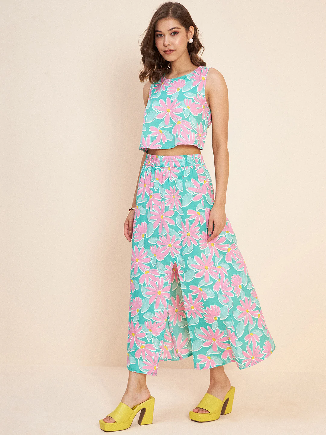 Antheaa Floral Printed Crop Top & Midi Skirt - Image 5