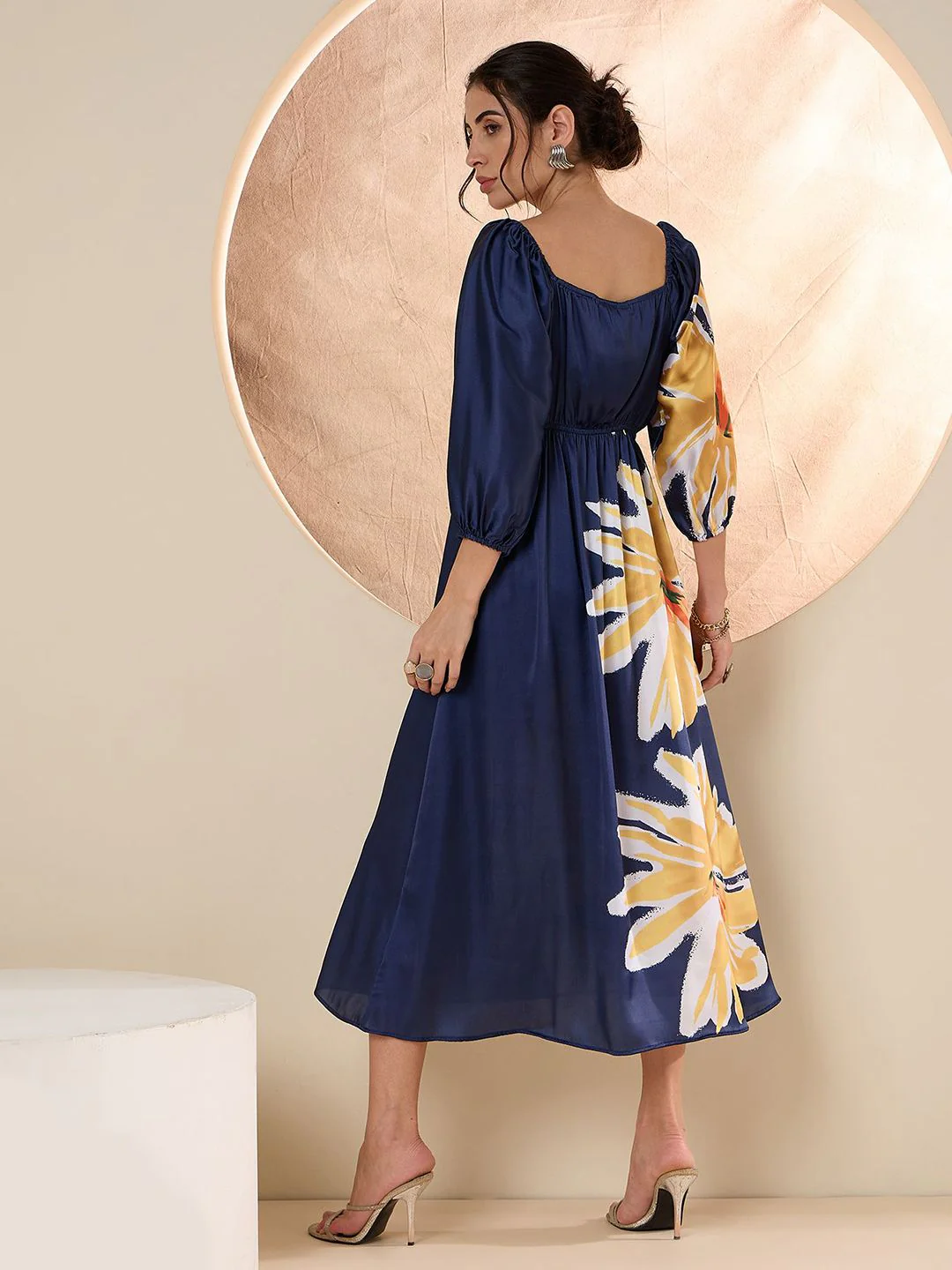 Antheaa Floral Printed Satin A-Line Midi Dress - Image 5
