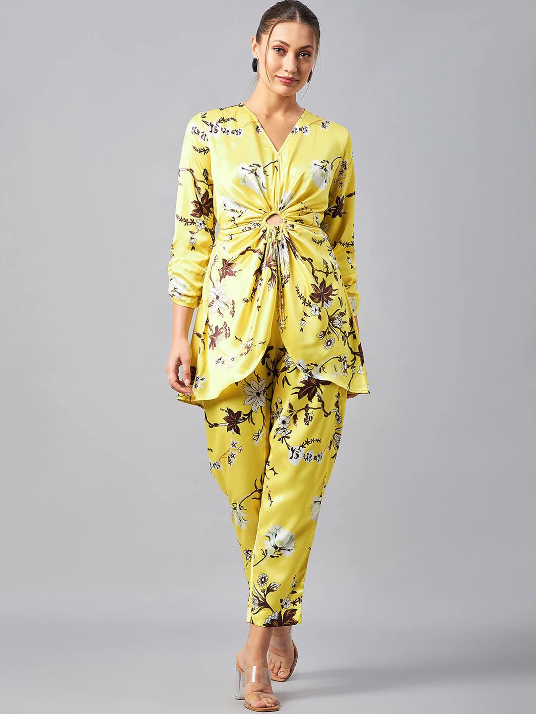 Antheaa Floral Printed V-Neck Tunic With Trousers Co-Ords