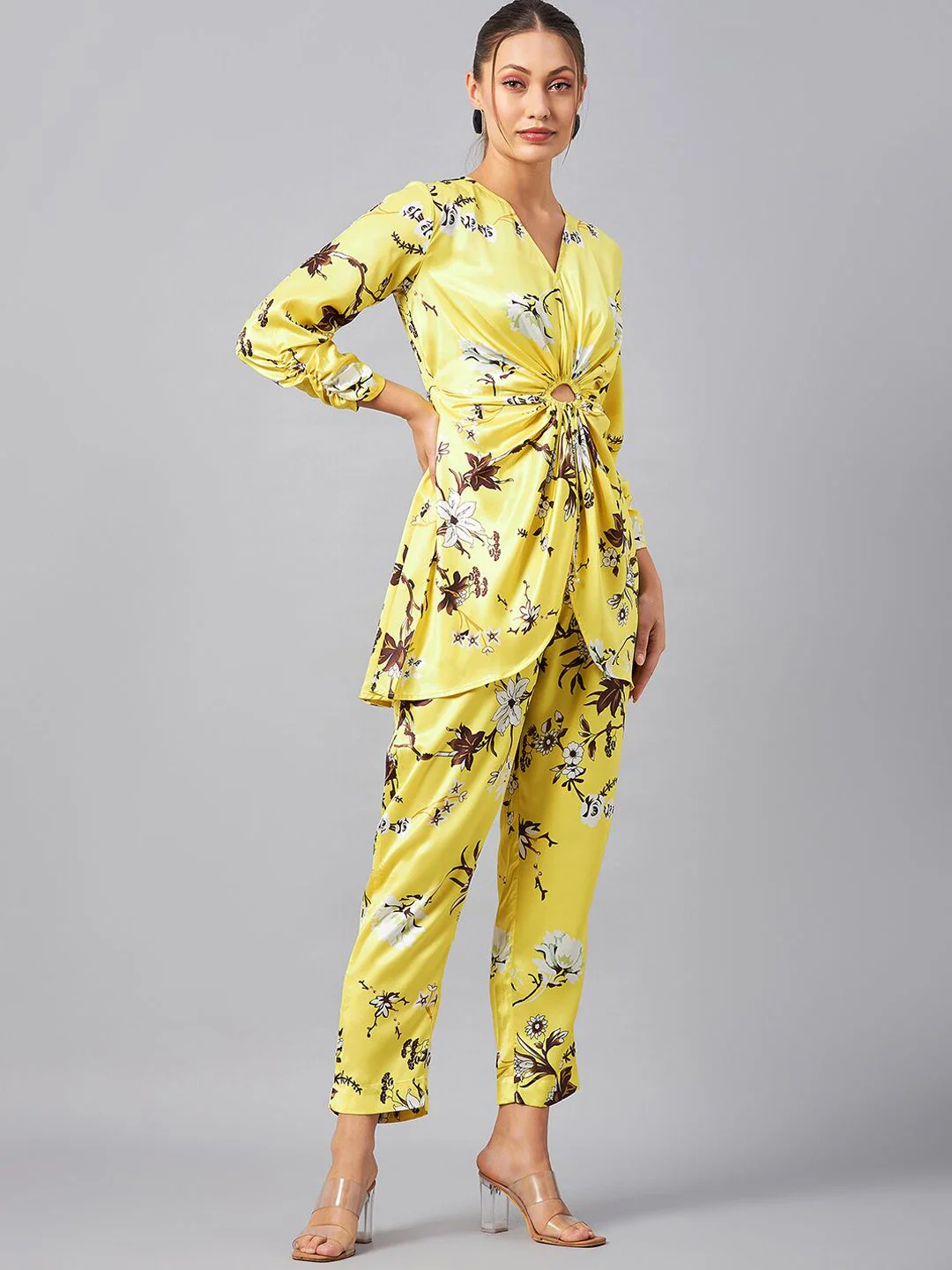 Antheaa Floral Printed V-Neck Tunic With Trousers Co-Ords - Image 5