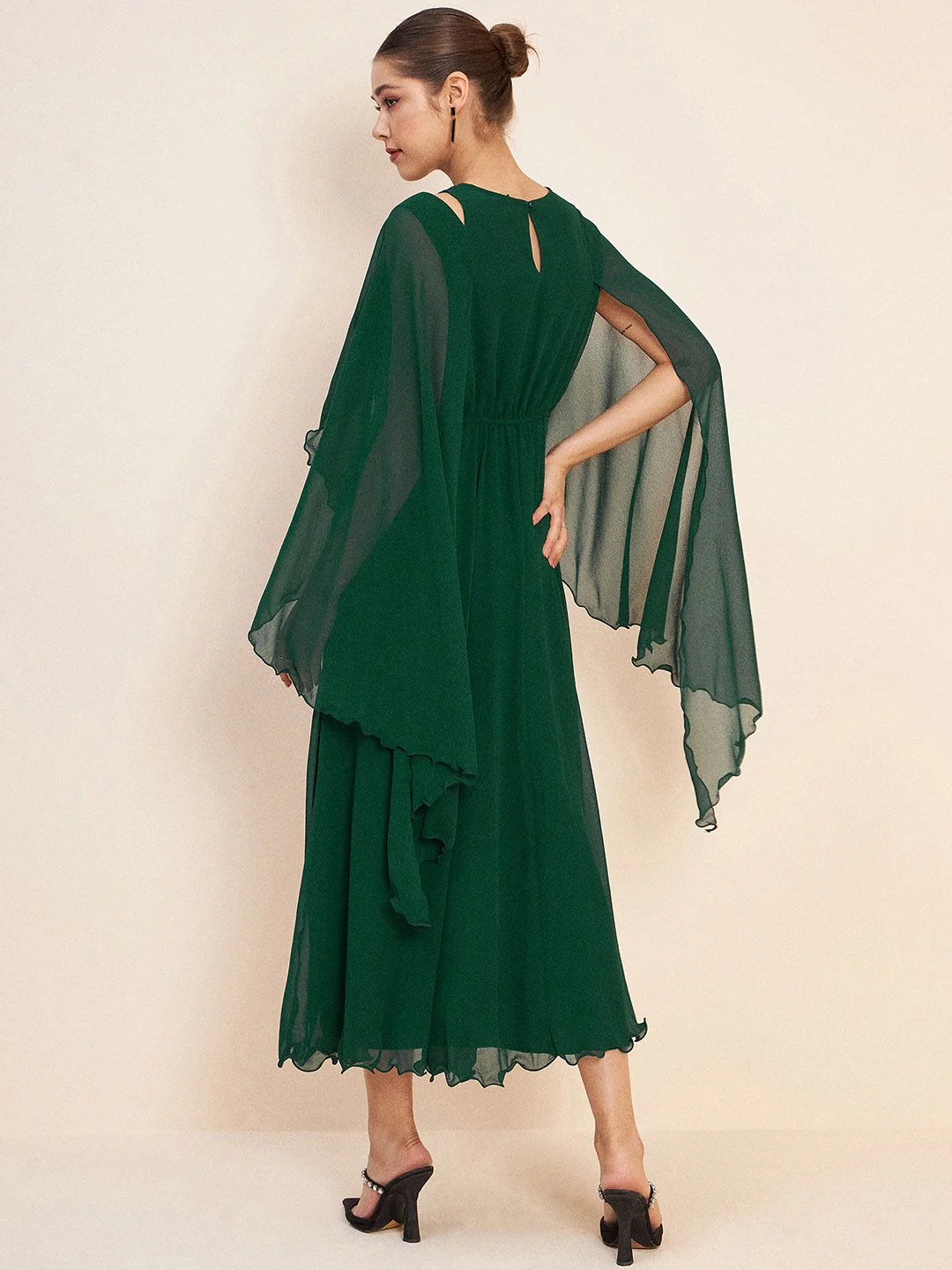 Antheaa Green Slit Sleeves Embellished Detail Maxi Dress - Image 5