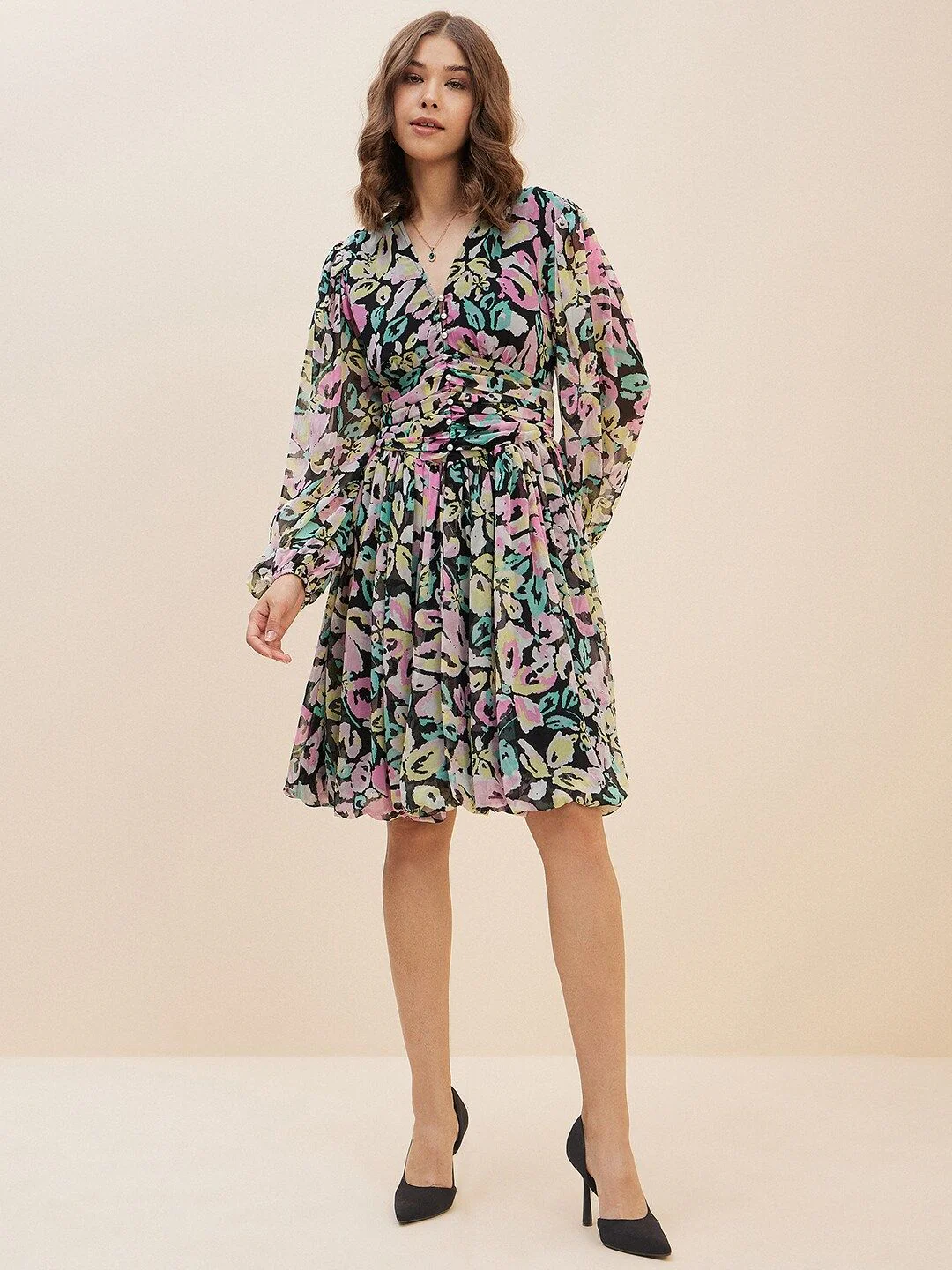 Antheaa Multicoloured Floral Print Chiffon Fit & Flare Dress - Image 7