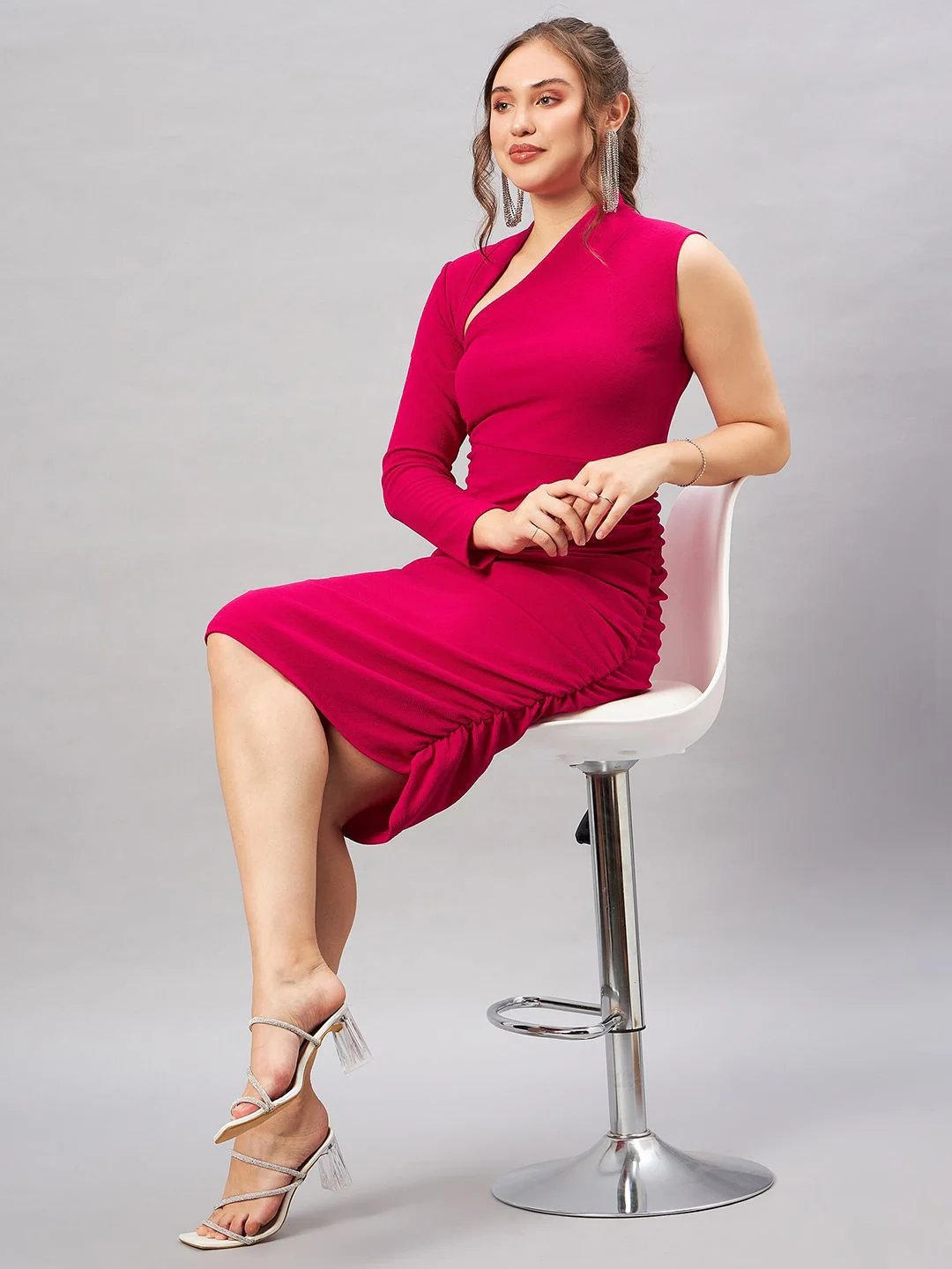 Antheaa Asymmetric Neck Bodycon Dress - Image 7