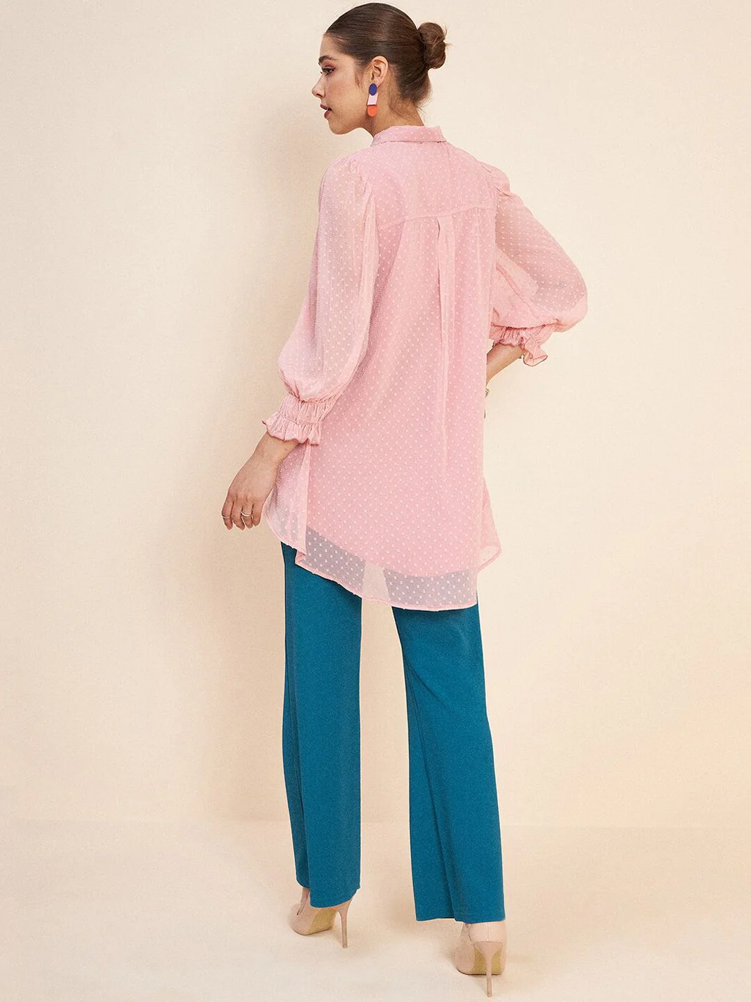 Antheaa Pink Self Design Embroidered Top & Palazzos - Image 4